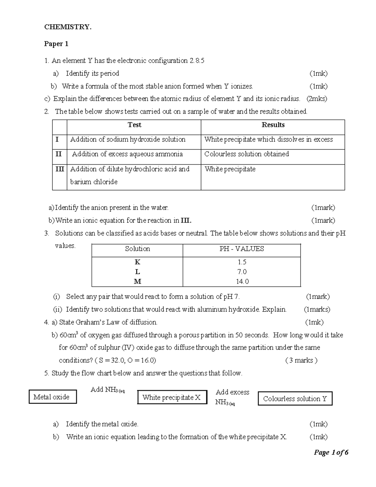 CHEM 101: Paper 1 - Comprehensive Questions and Answers - Studocu