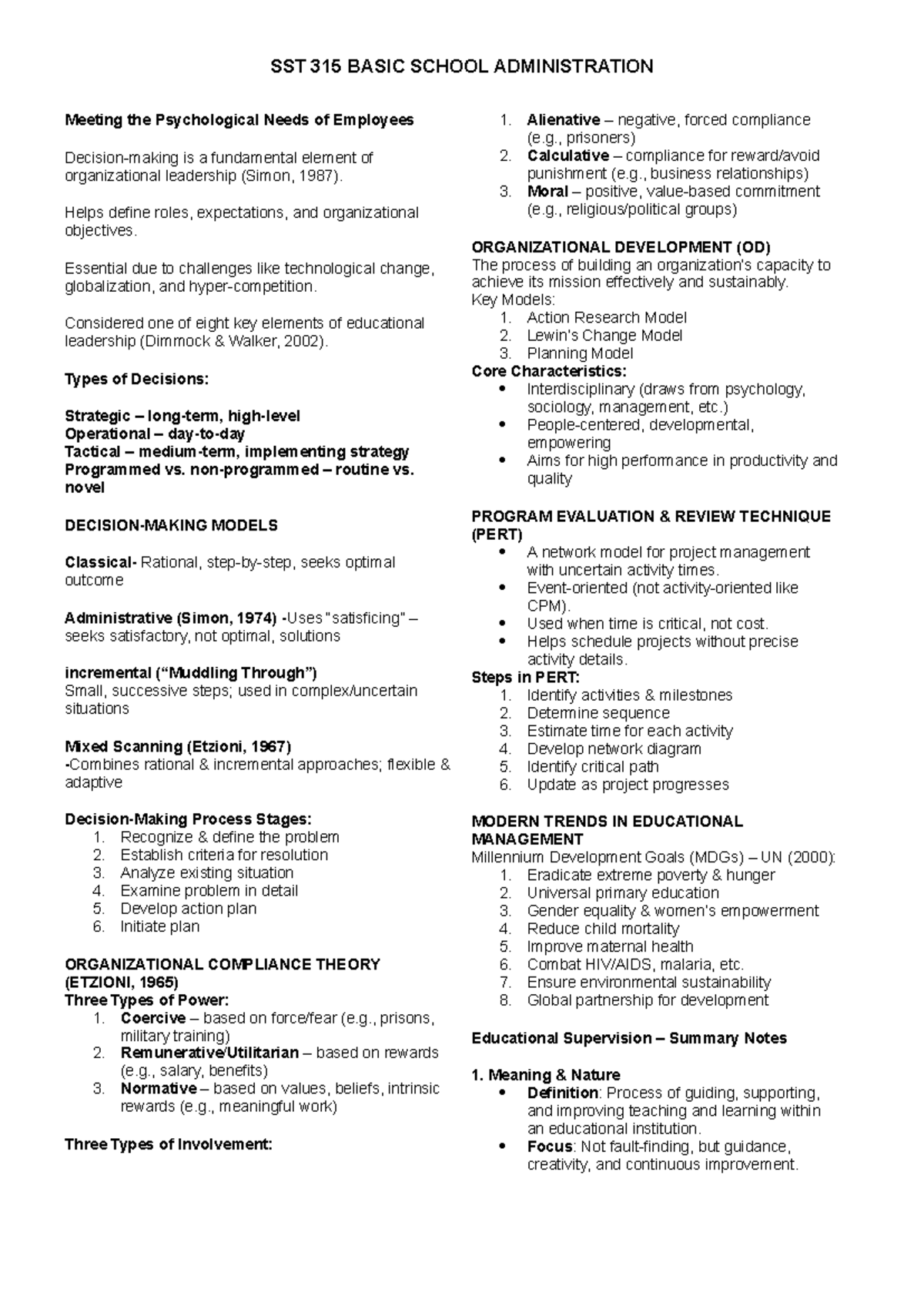 SST 315 Basic School Administration: Key Concepts and Strategies - Studocu