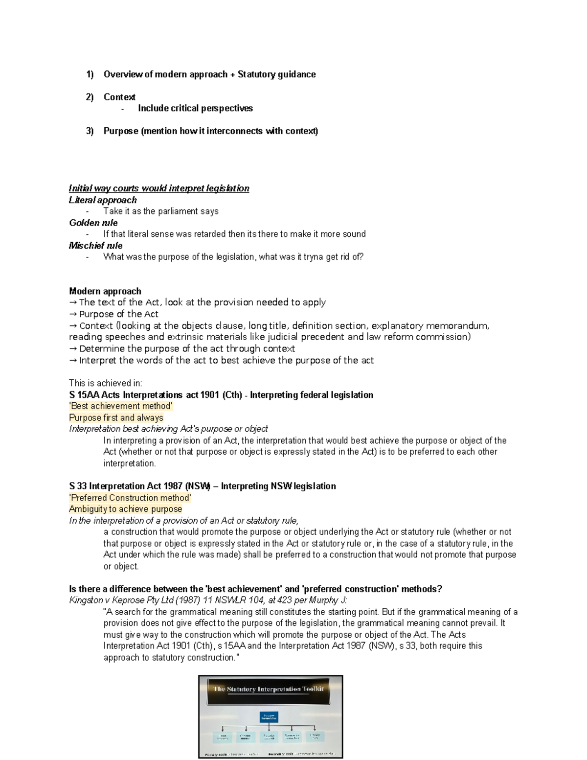 Week 4 Statutory Interpretation Seminar notes - Overview of modern ...