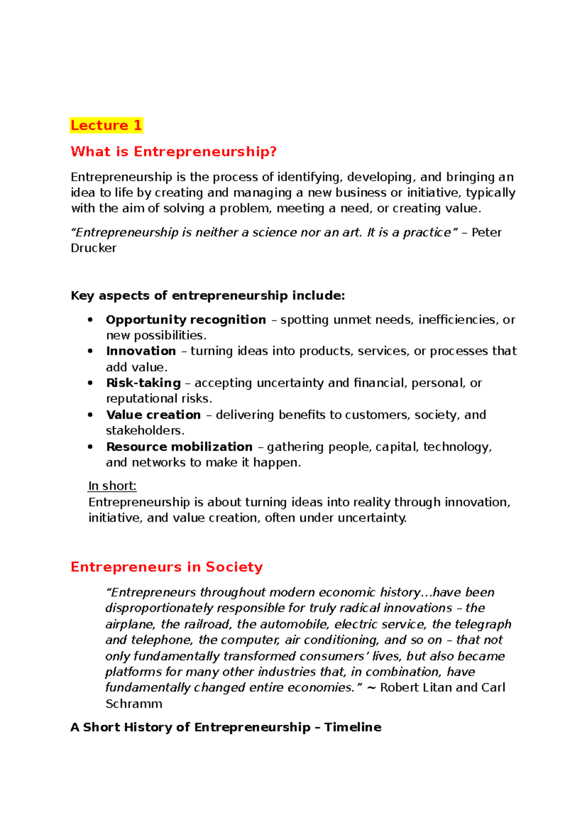 Lecture 1: Understanding Entrepreneurship and Its Key Concepts - Studocu