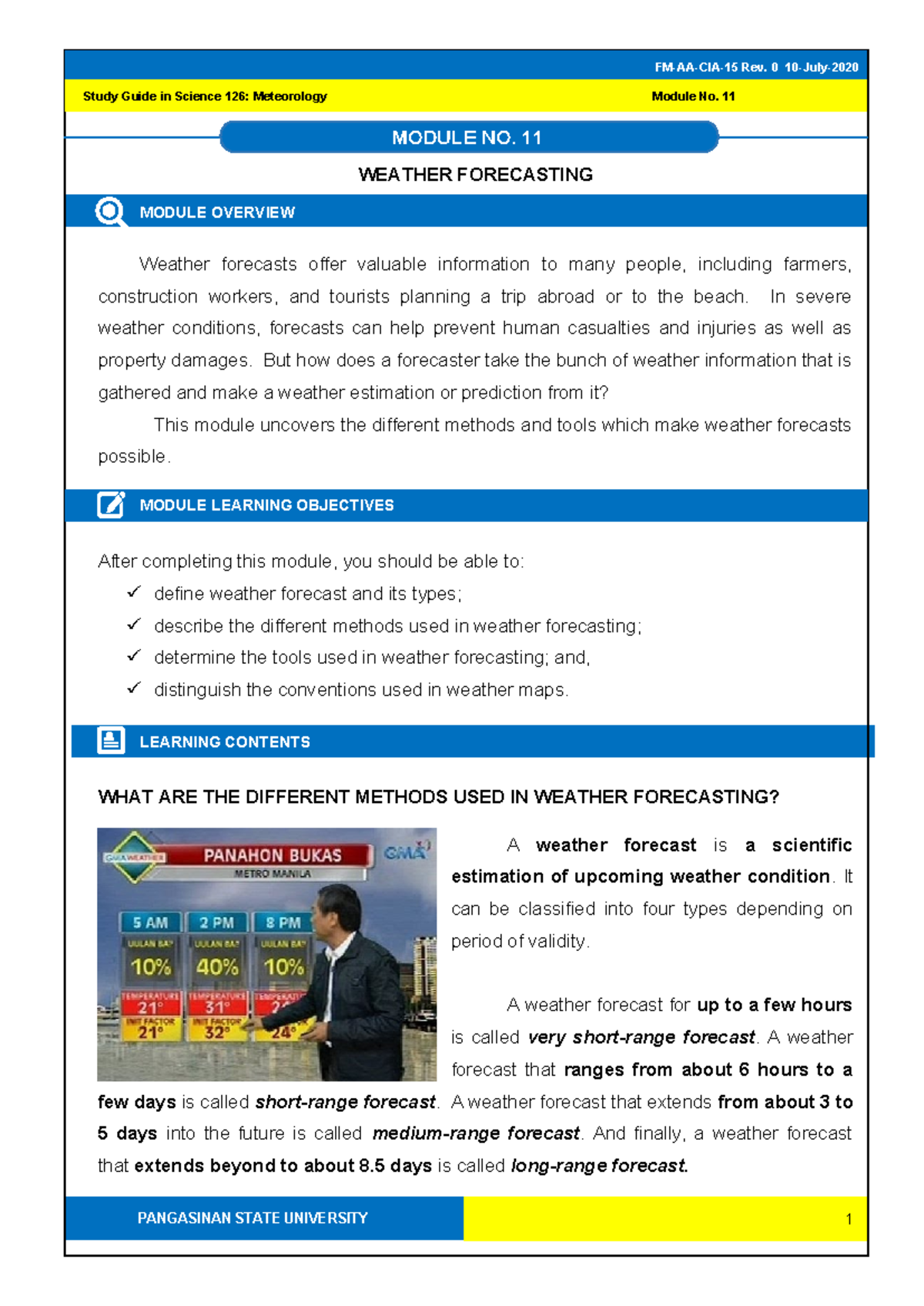 Sci 126 Module 11 Weather Forecasting - MODULE NO. 11 Study Guide in ...
