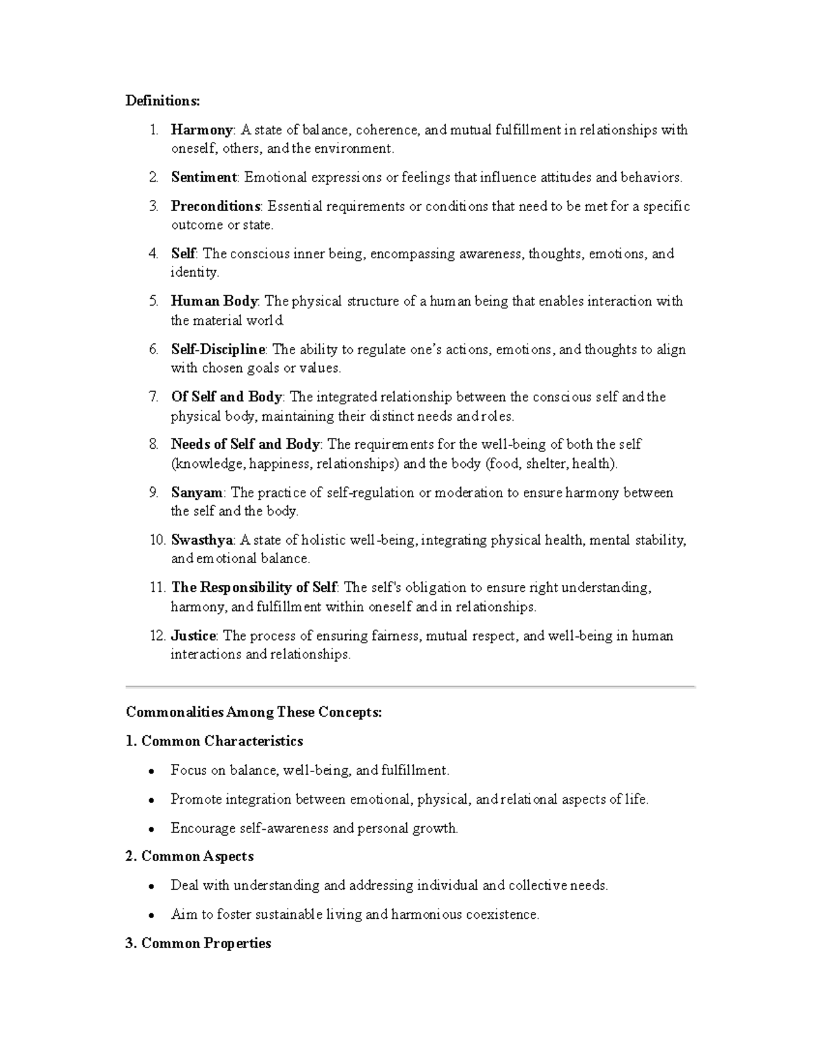 UHV Module 2 - Key Concepts of Self and Harmony - Studocu