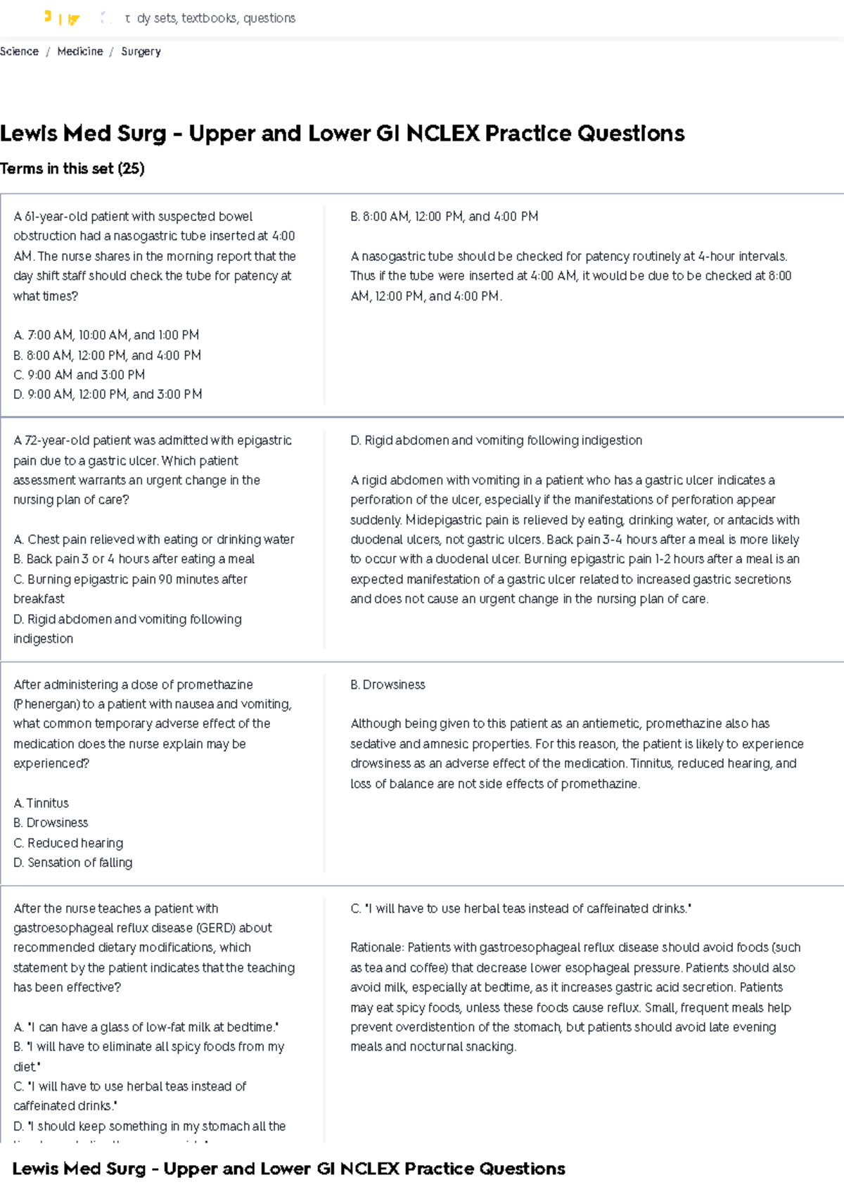 Lewis Med Surg - Upper and Lower GI NCLEX Flashcards Study Set - Studocu