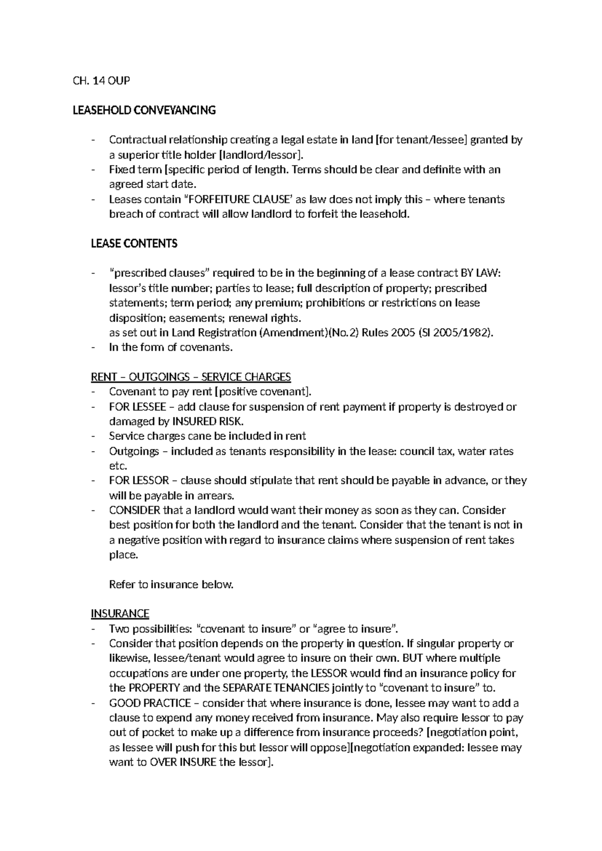 Leasehold Property Practice Notes - OUP Chapter 14 (SQE Prep) - Studocu