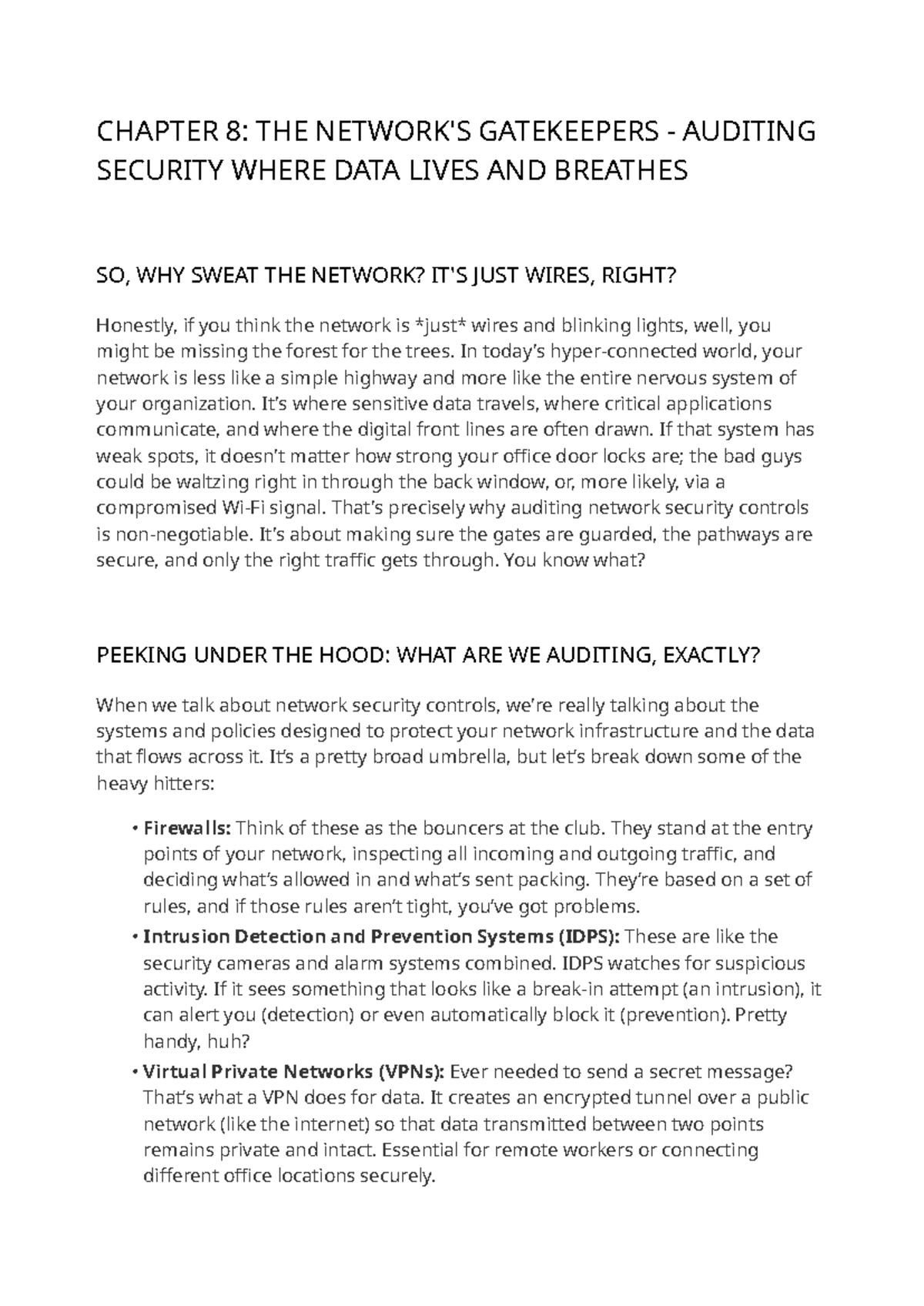 CIS Chapter 8: Auditing Network Security Controls Explained - Studocu