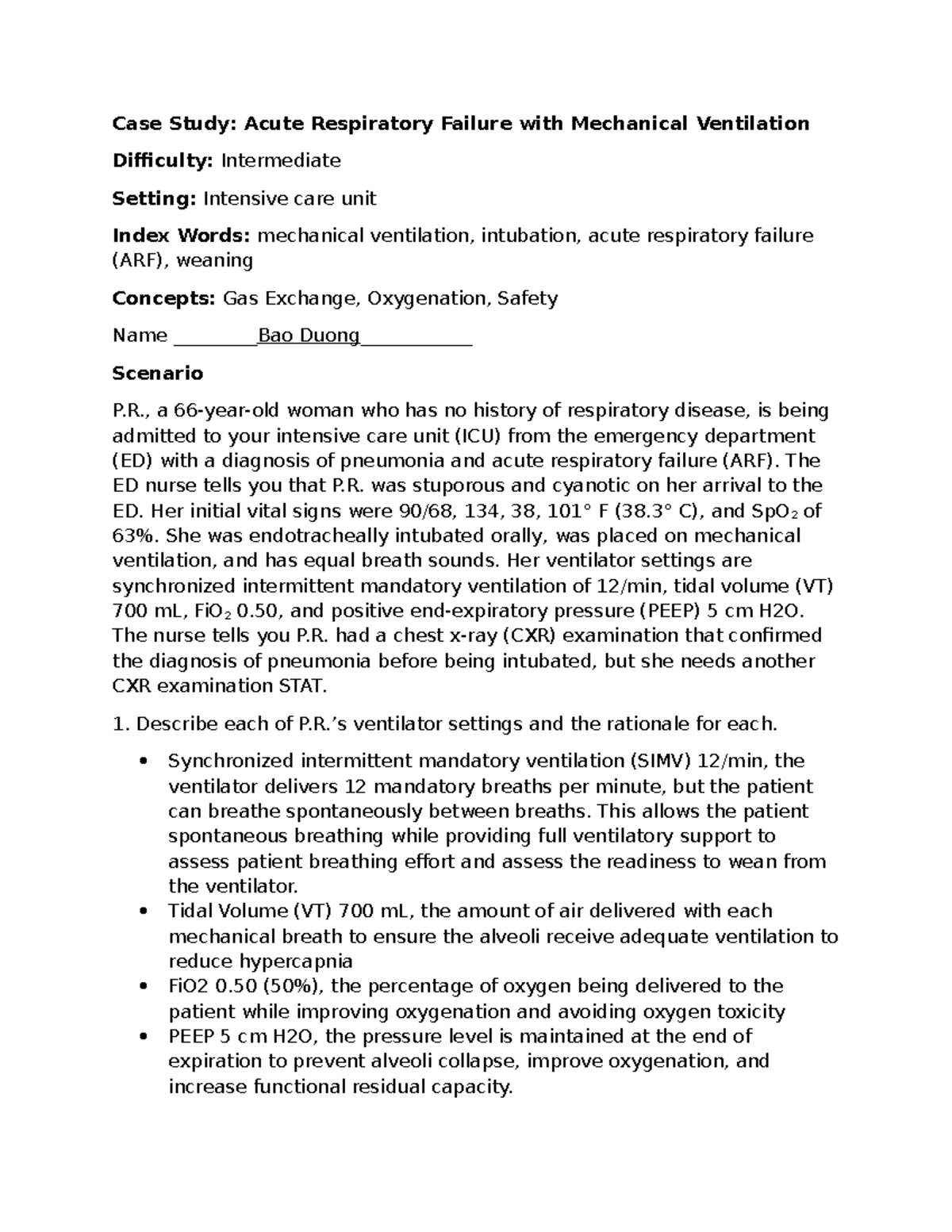 Case Study: ARF & Mechanical Ventilation Challenges (ICU) - Studocu