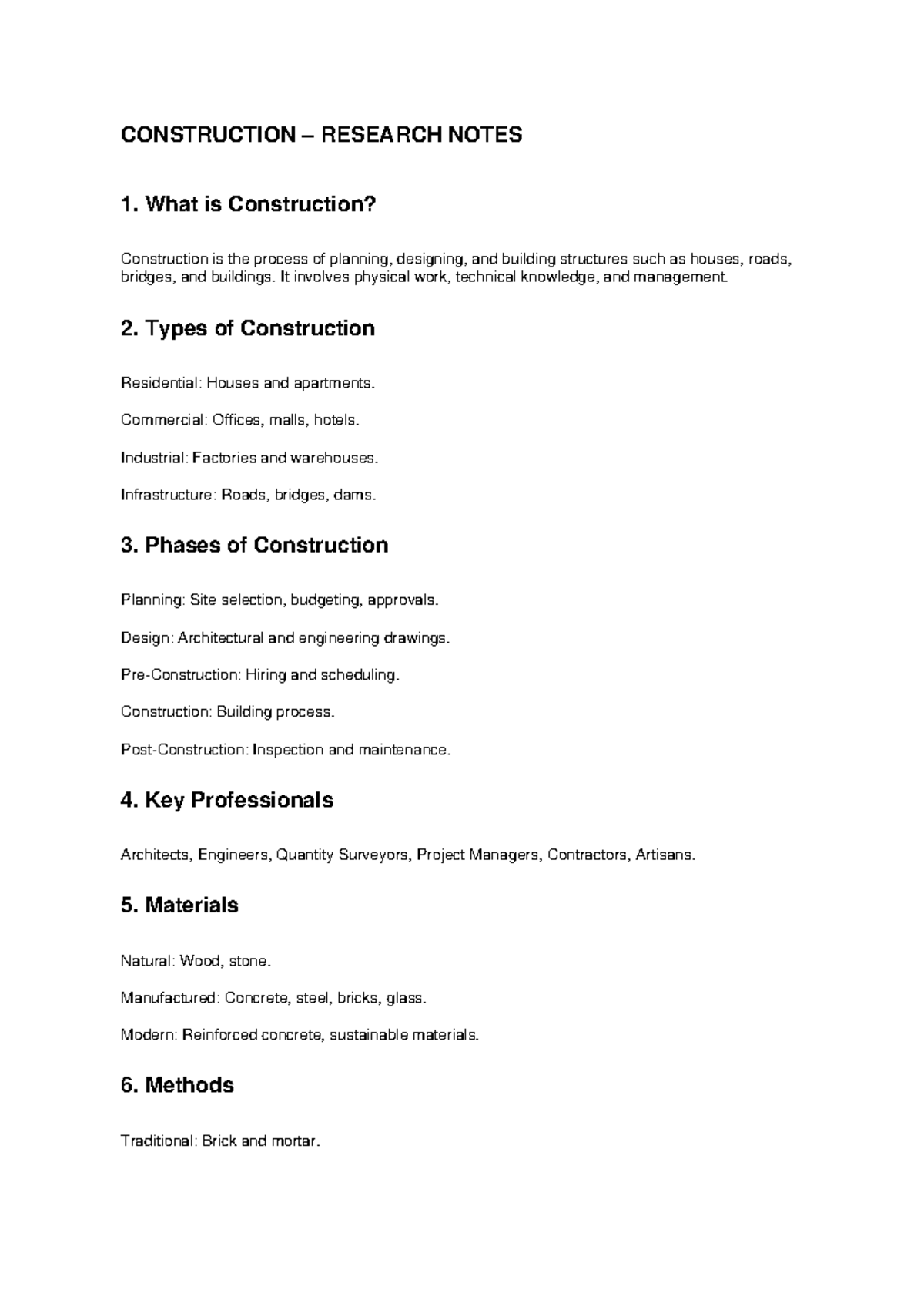 CONSTRUCTION 101: Essential Notes on Types & Phases - Studocu