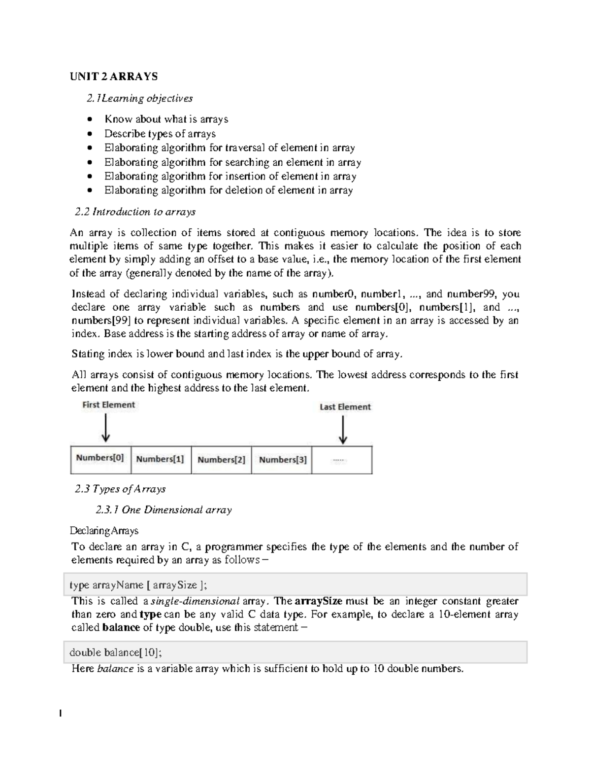 N609130 ed02614 - Its lecture notes - type arrayName [ arraySize ...