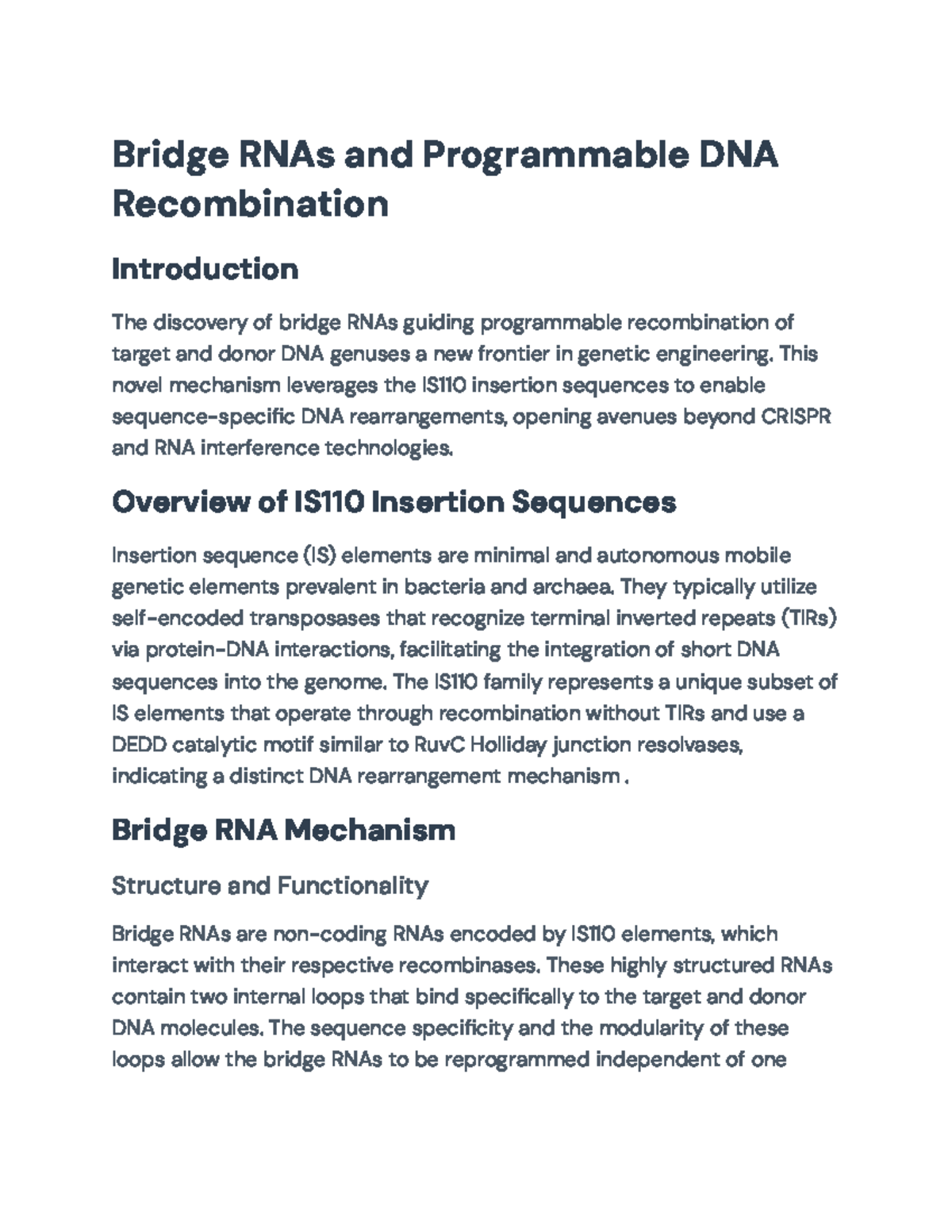 Bridge RNAs & IS110 Elements: Innovations in Programmable DNA ...