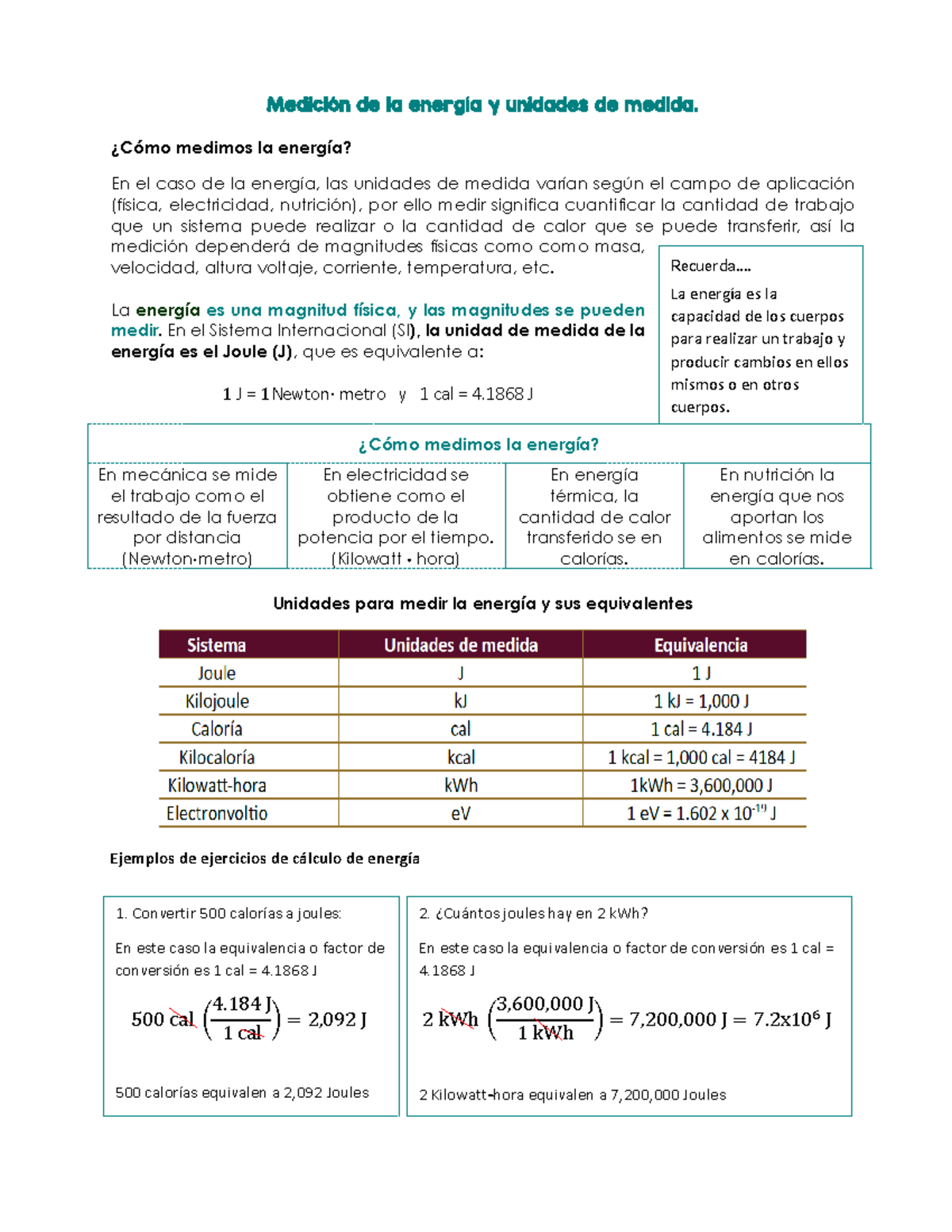 Medición de la Energía y Unidades de Medida en Física y Electricidad ...