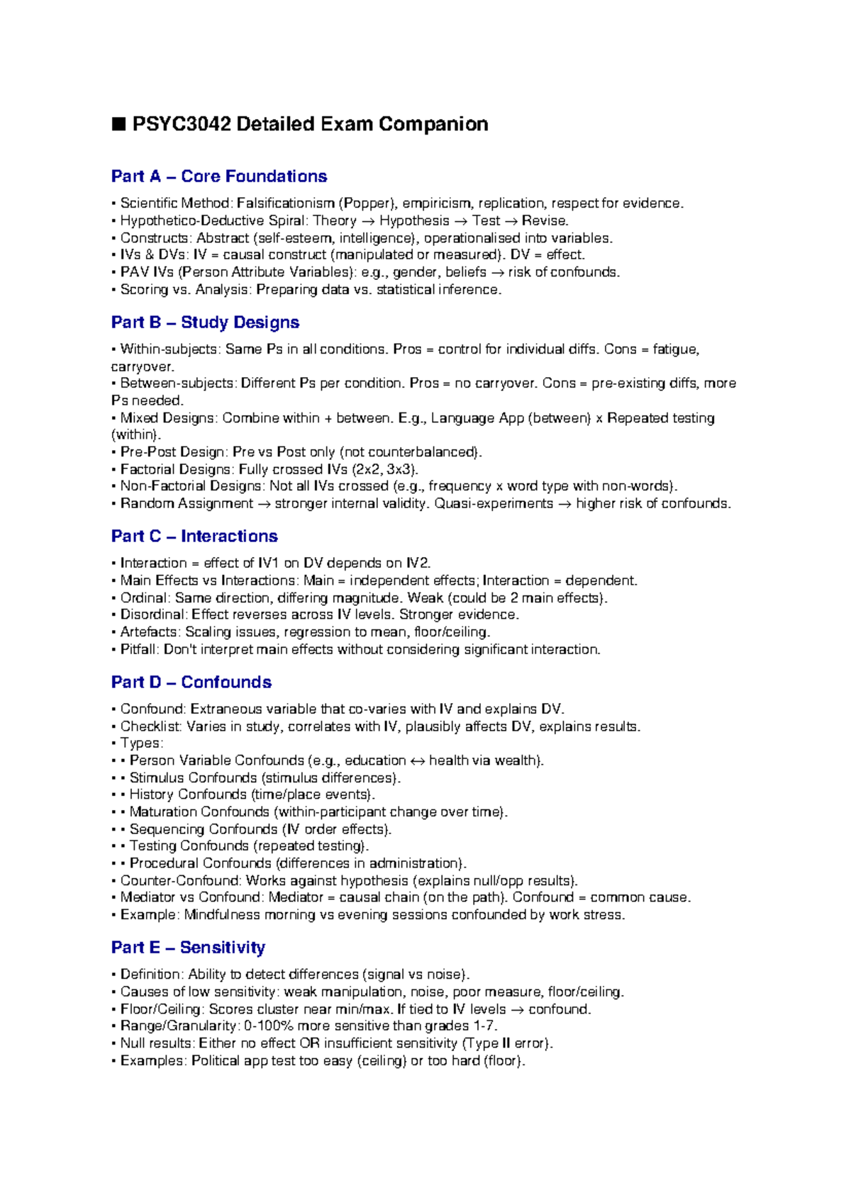 PSYC3042 Exam Companion: Core Foundations & Study Designs - Studocu