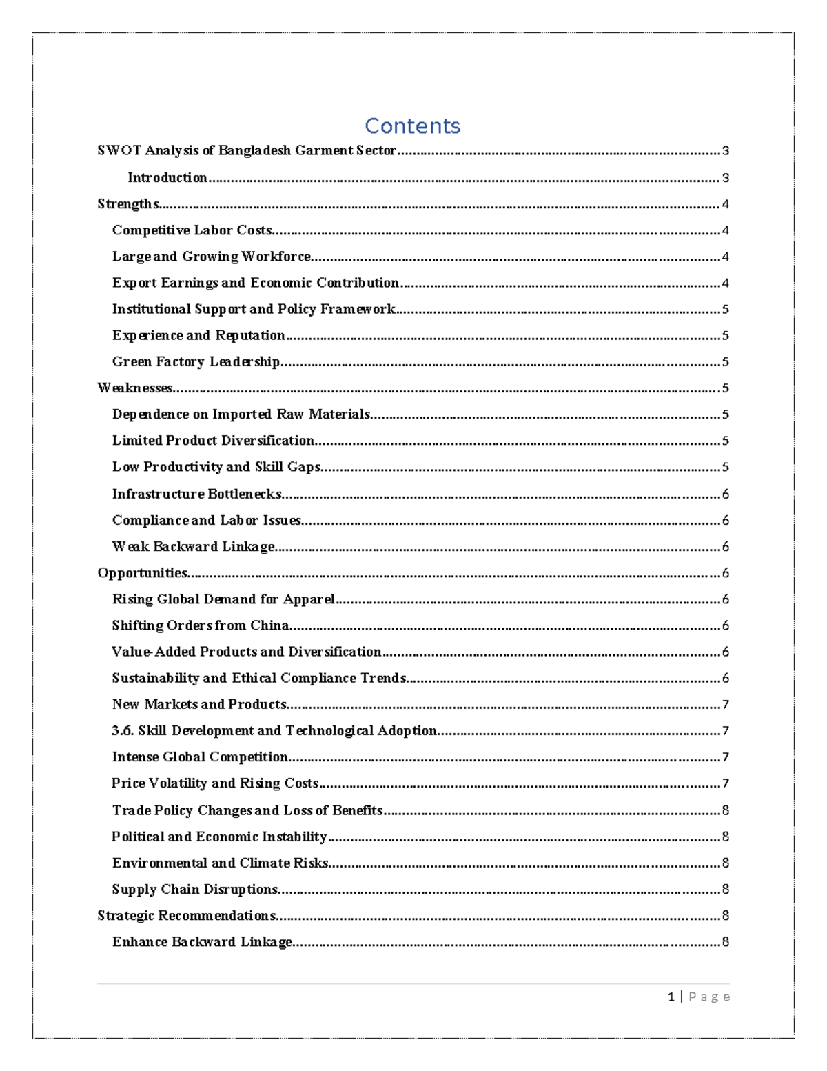 SWOT Analysis of Bangladesh Garment Sector (Course Code: DIPTO) - Studocu