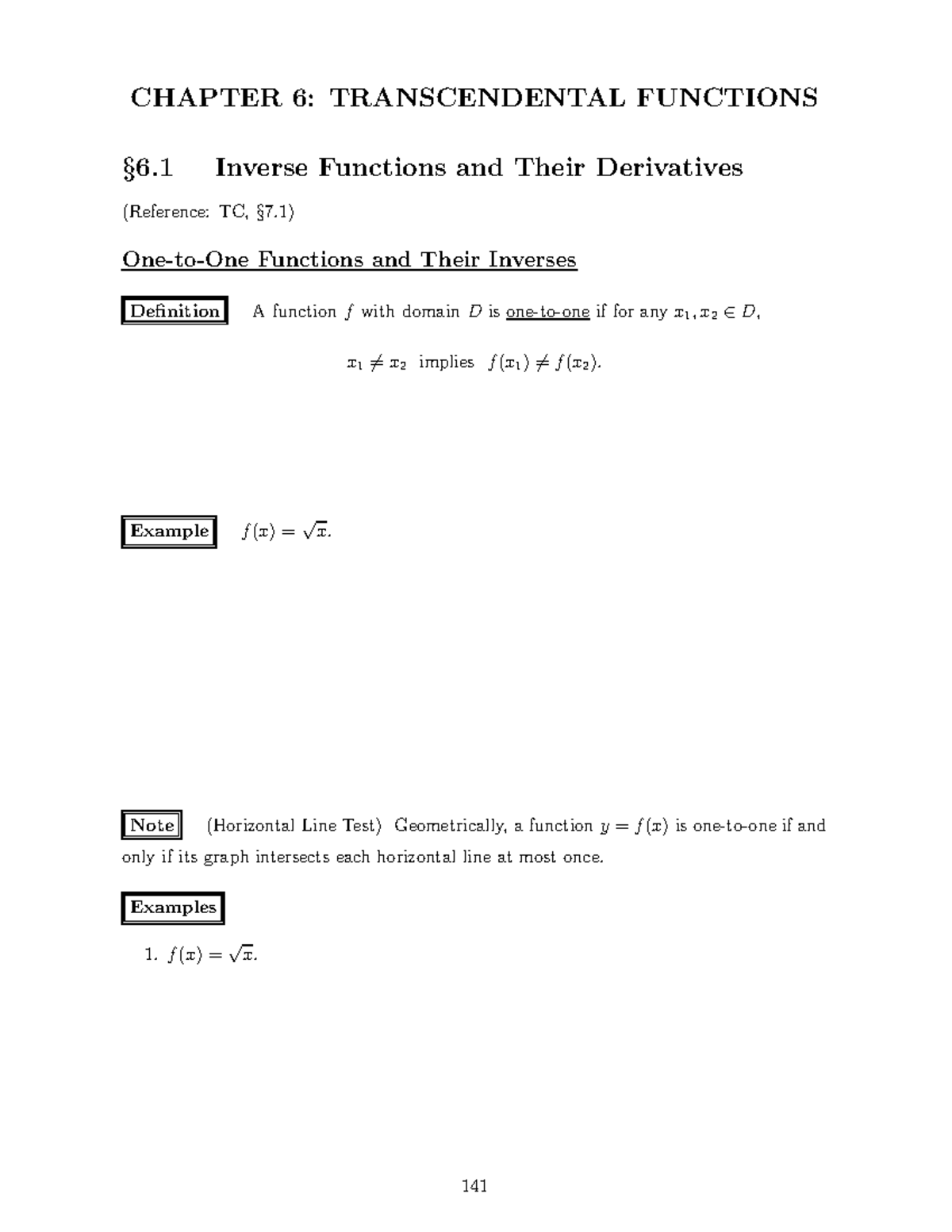 MA1102R 09chap6pt1 - Calculus - CHAPTER 6: TRANSCENDENTAL FUNCTIONS §6 ...