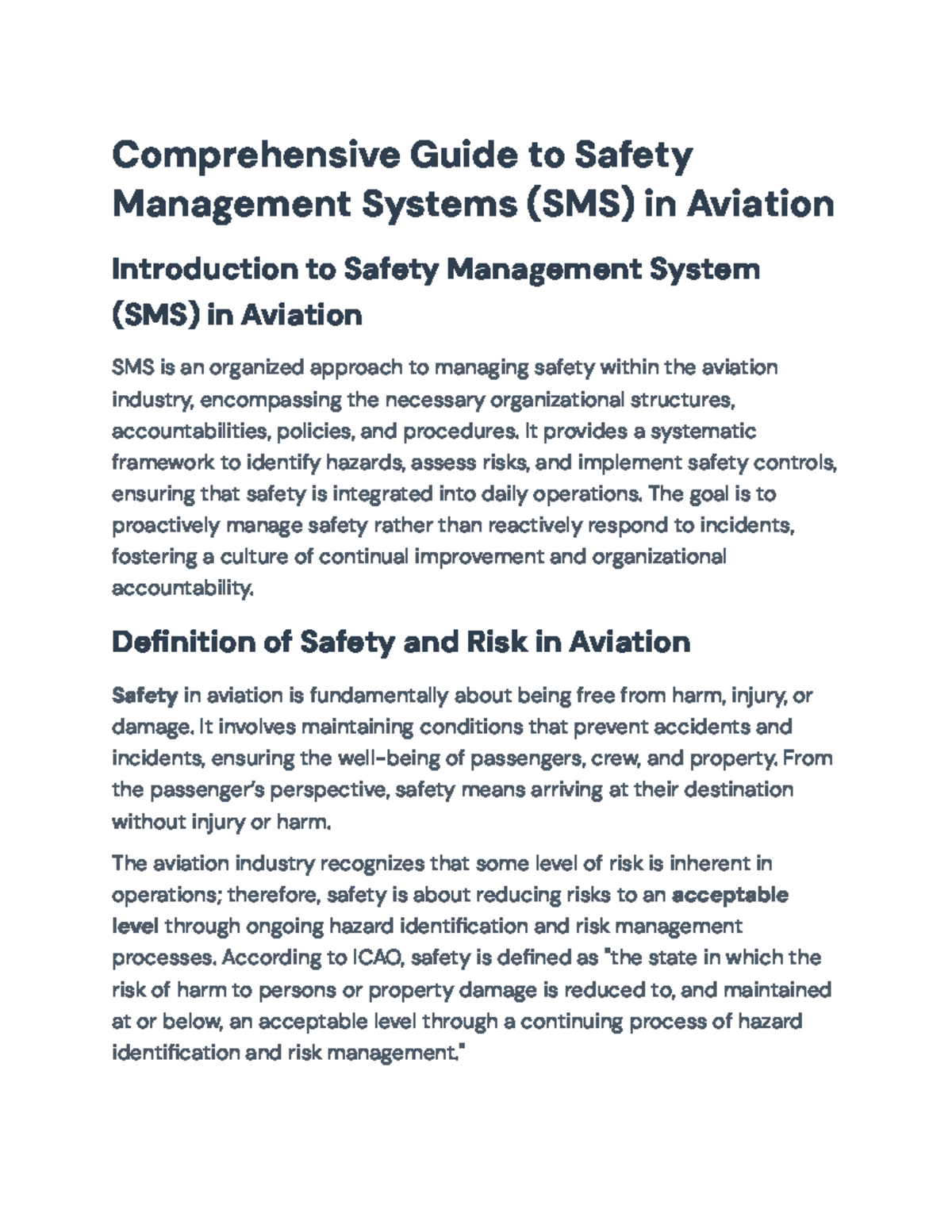 Comprehensive SMS Guide for Aviation Safety Management Systems - Studocu