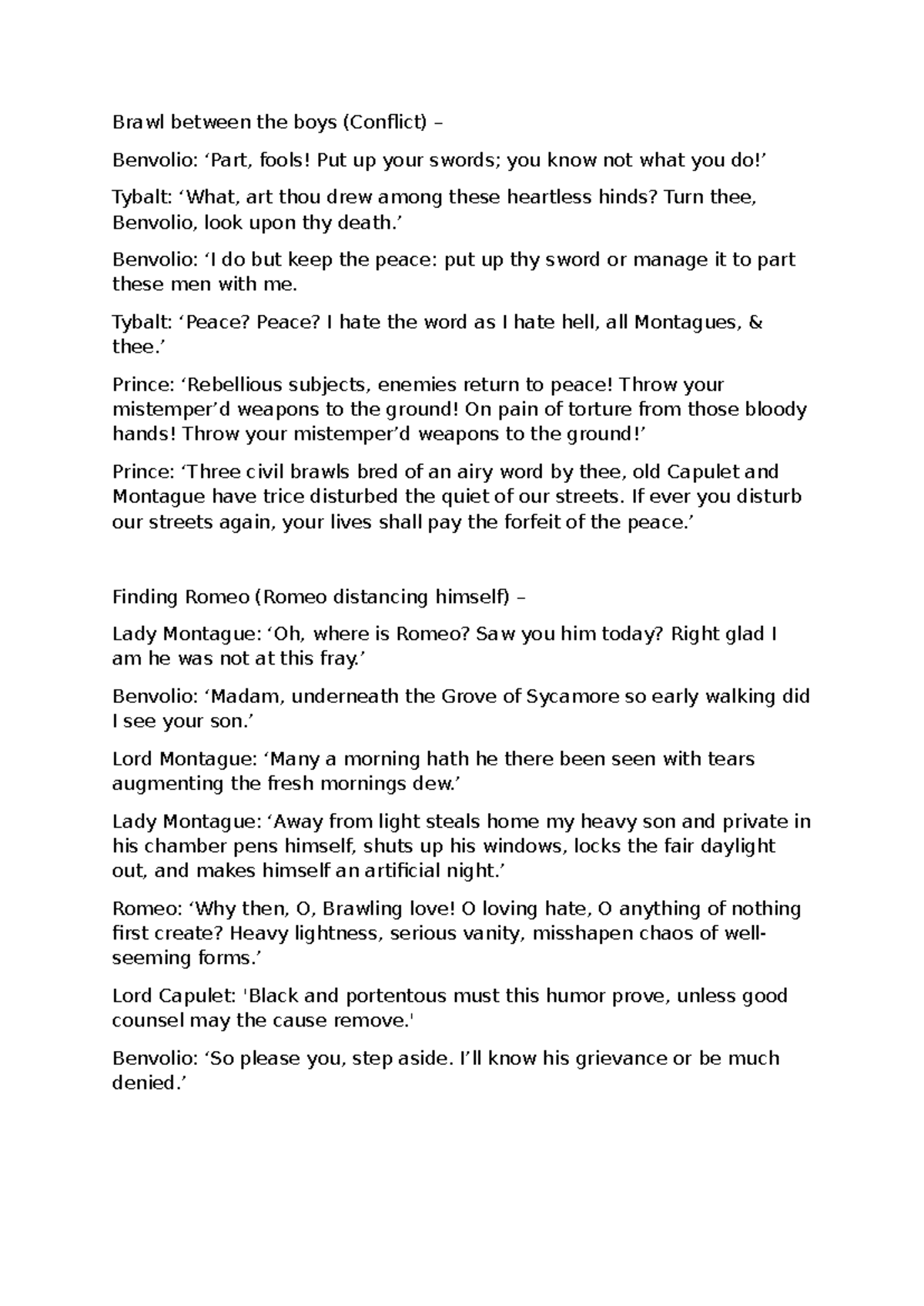 Quote Sheet (R+J Movie) - Key Dialogues and Conflicts - Studocu