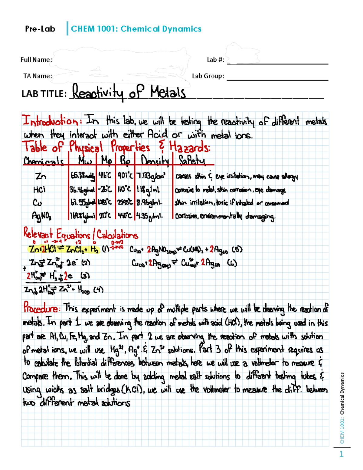CHEM1001 Pre Lab Form 1979f3ed95e0d49d4c1e540f9ce6610f - Pre-Lab CHEM ...