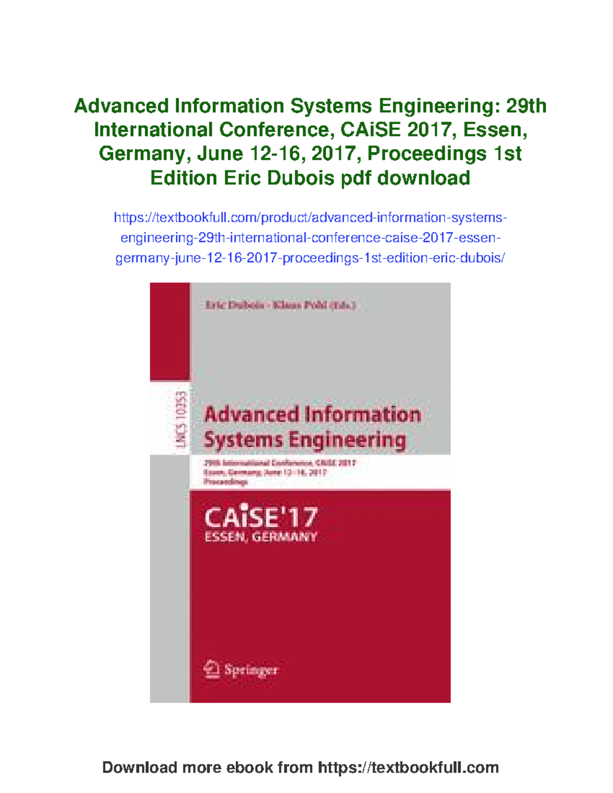 Advanced Information Systems Engineering: CAiSE 2017 Proceedings - Studocu