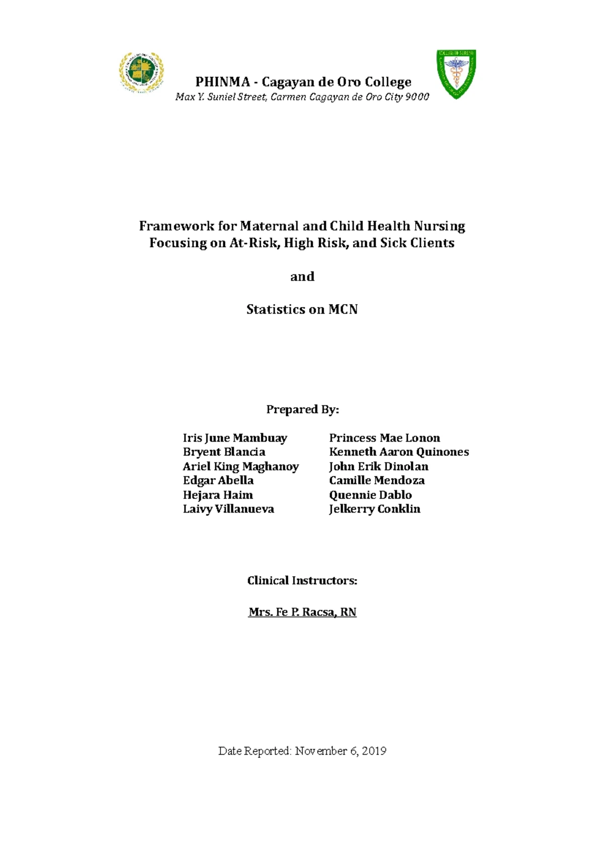 Chapter 1- Framework FOR Maternal AND Child - CHAPTER 1 FRAMEWORK FOR ...