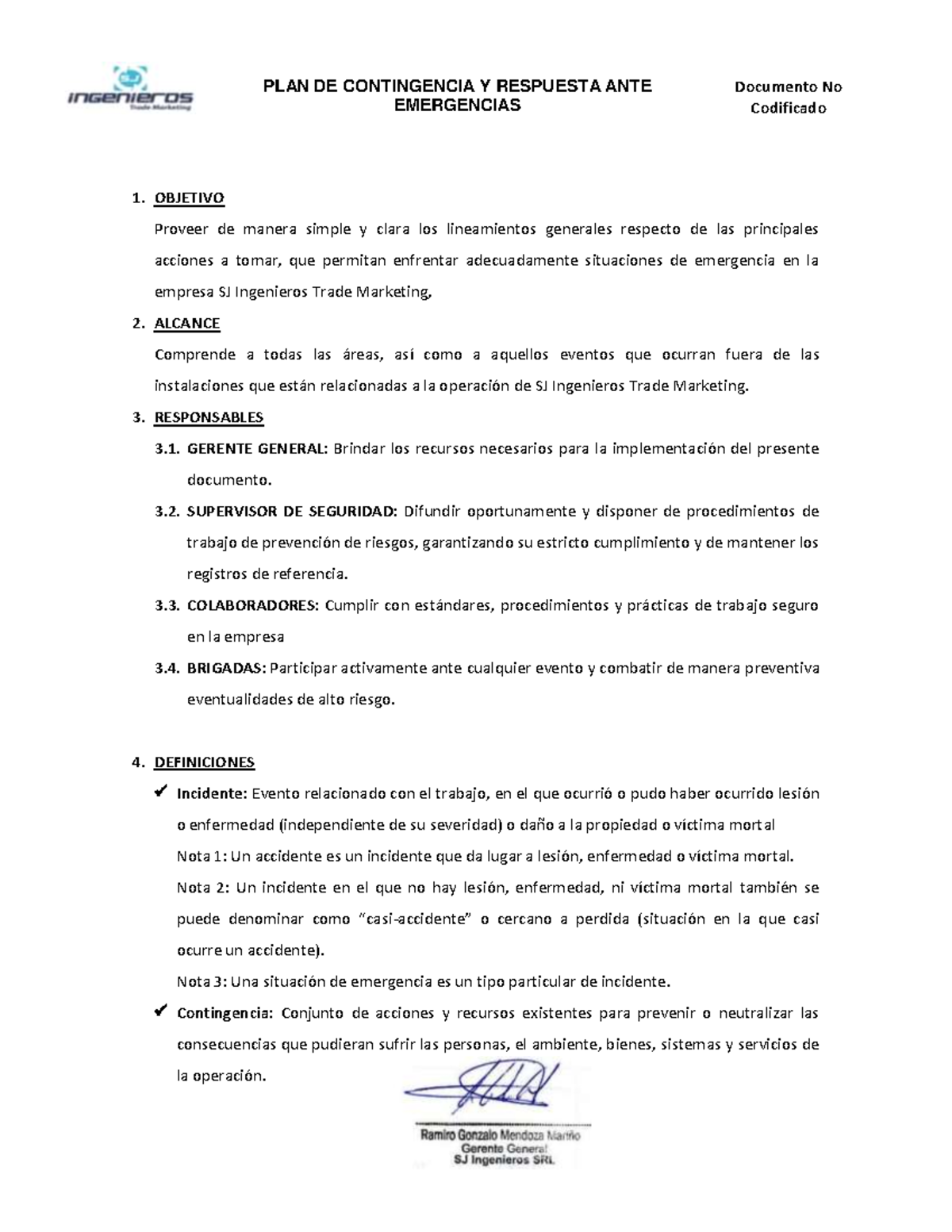 PLAN DE CONTINGENCIA Y RESPUESTA ANTE EMERGENCIAS - SJ Ingenieros - Studocu