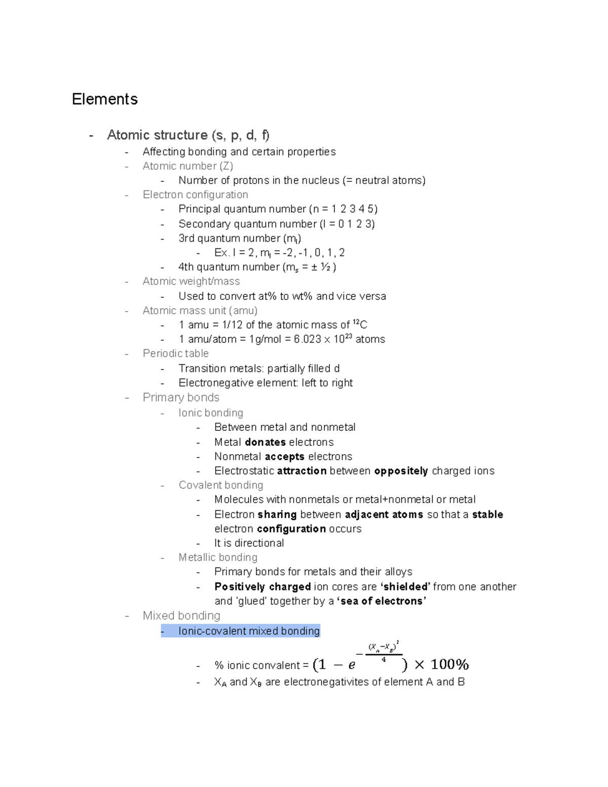 Materal review - cooked - Elements - Atomic structure (s, p, d, f ...