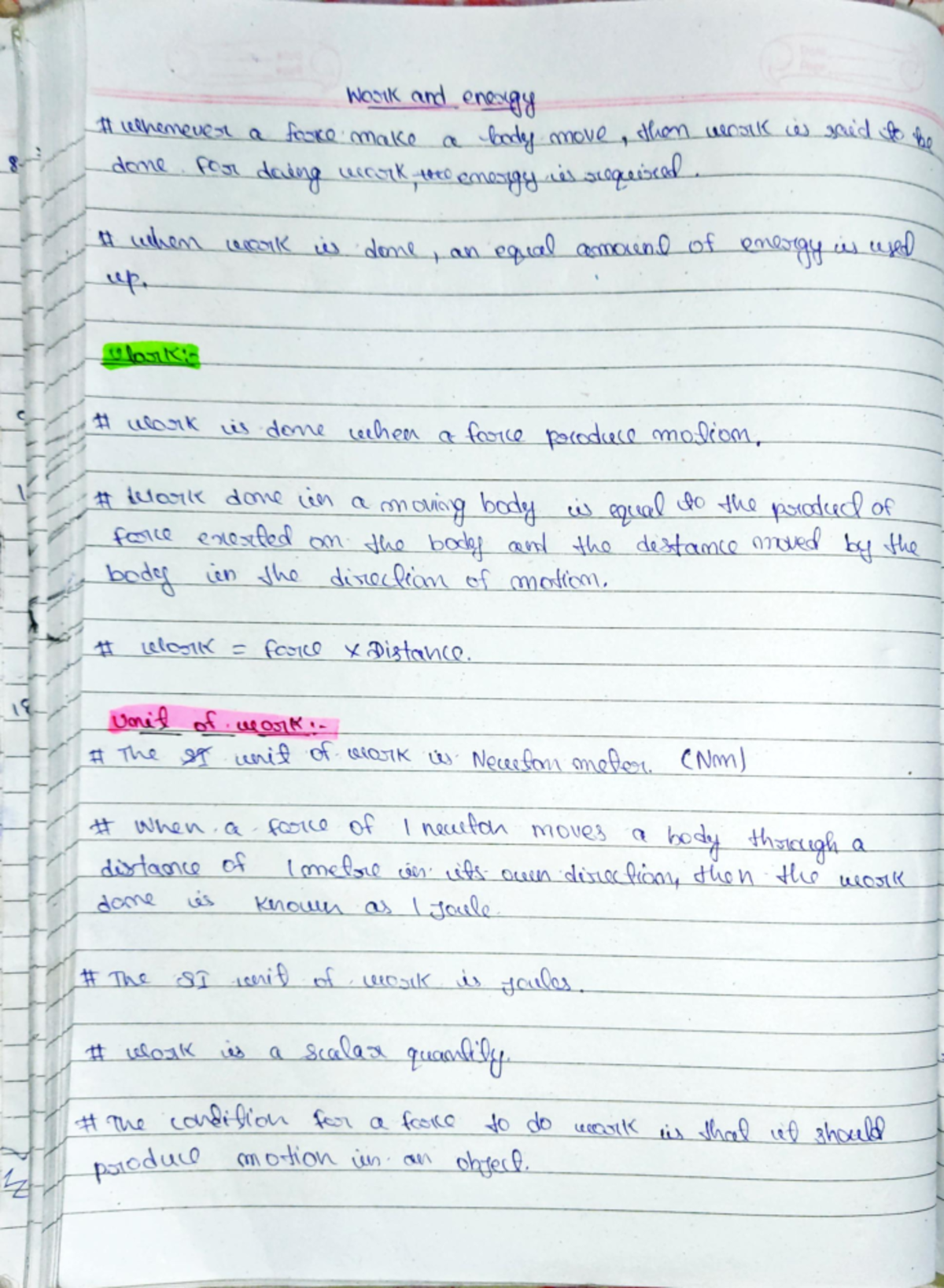 Work and energy - class 9 science chapter work and enery hand written ...