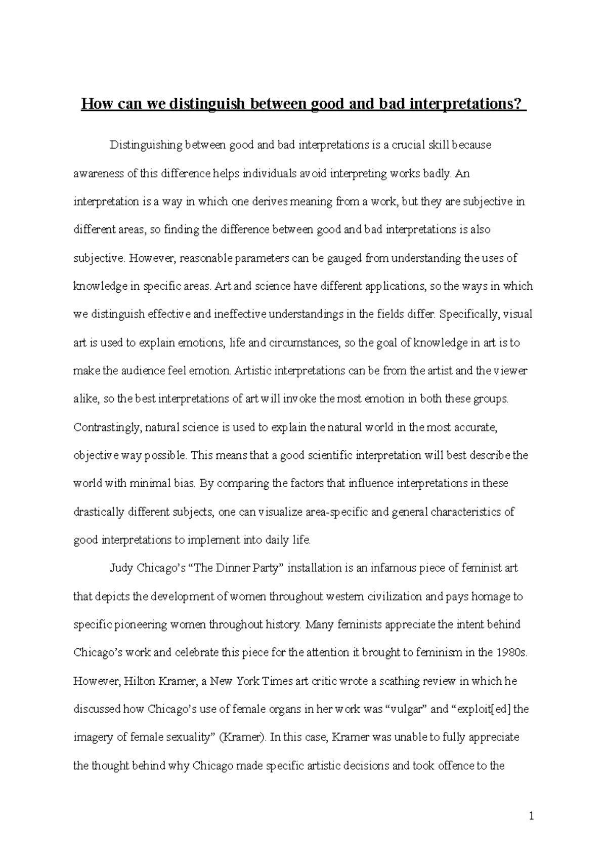 TOK Essay - Differentiating Good and Bad Interpretations - Studocu