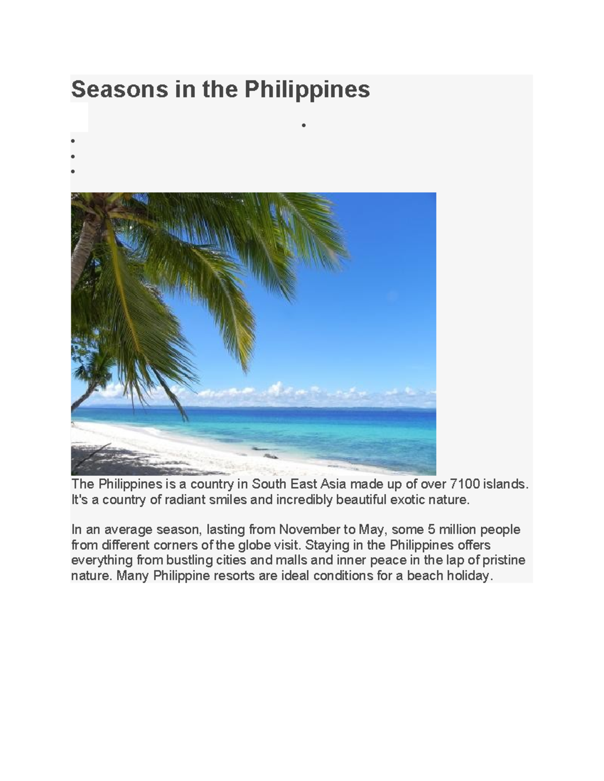 Seasons in the Philippines: A Guide to Weather and Activities - Studocu