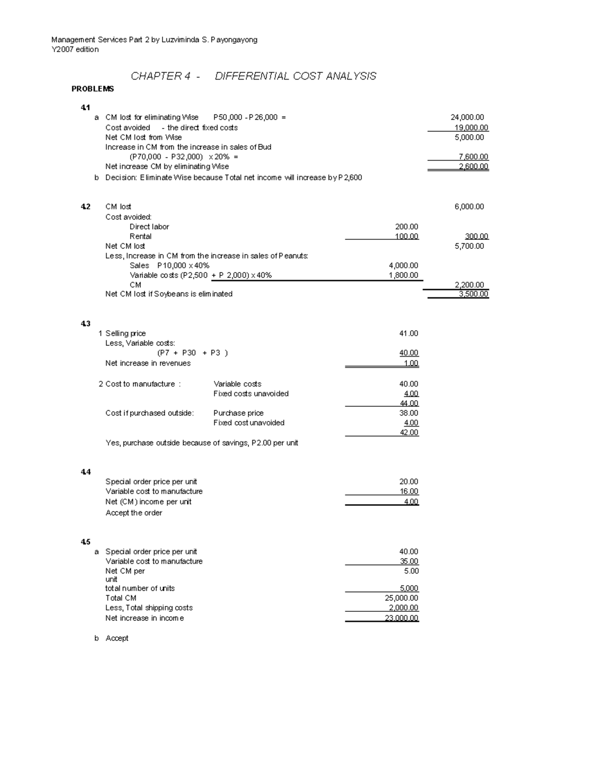 Management Services Part 2: Chapter 4 Differential Cost Analysis (Y2007 ...