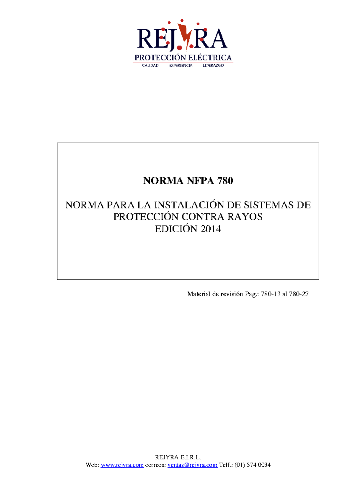 Norma NFPA 780: Instalación de Sistemas de Protección Contra Rayos ...
