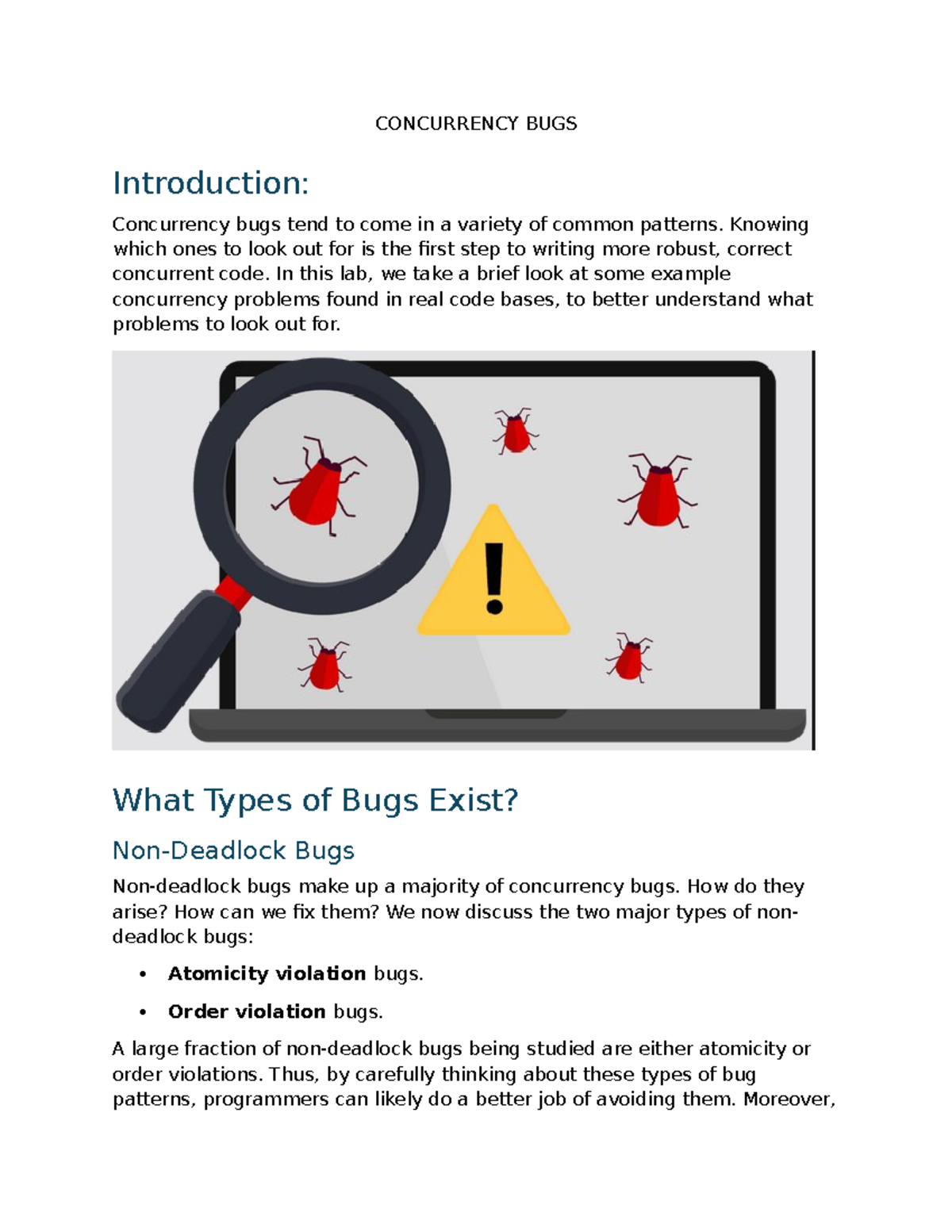 CS 305 Concurrency Bugs Summary: Types and Avoidance Strategies - Studocu