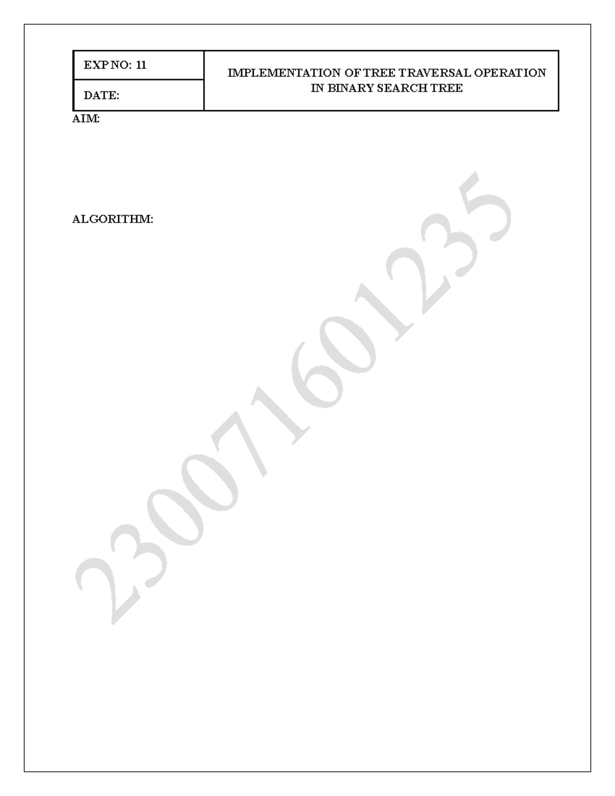 1235 ds 13 - practical - EXP NO: 11 IMPLEMENTATION OF TREE TRAVERSAL ...