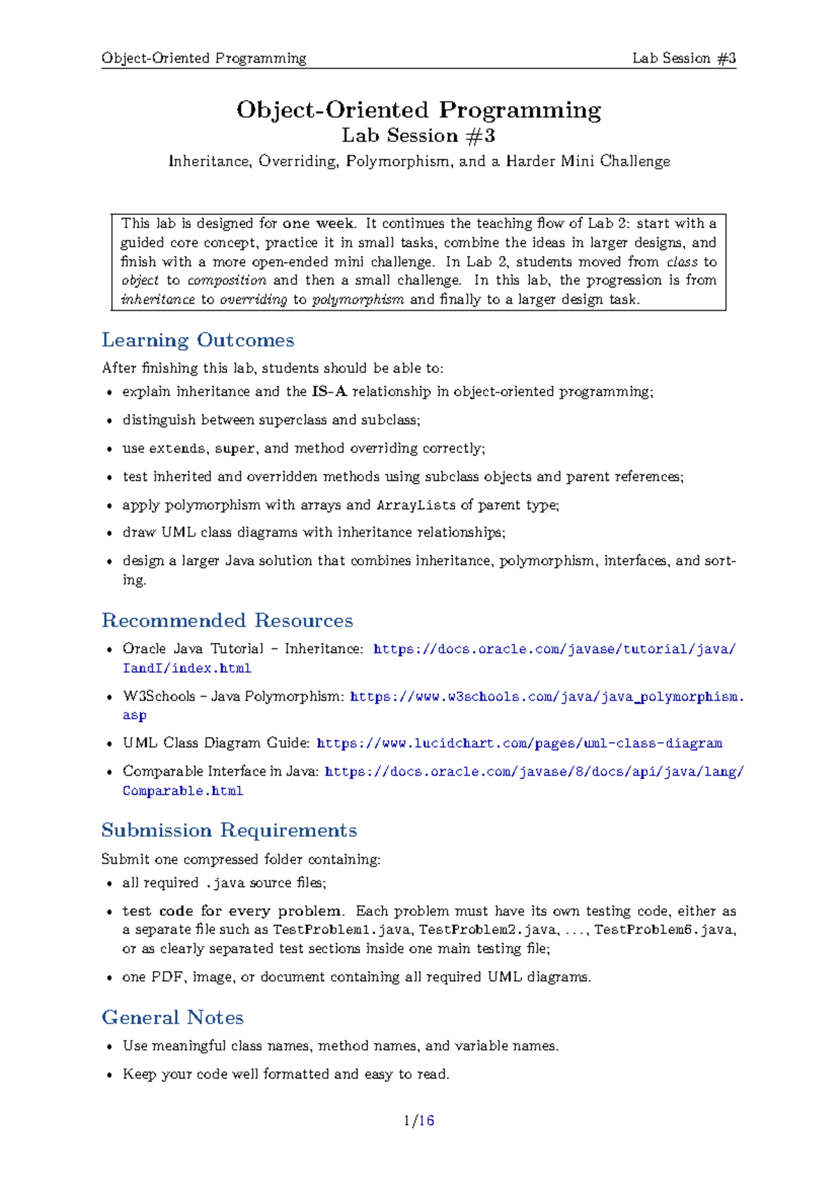 Lab 3 - Programming Lab Session on Inheritance, Overriding, and ...