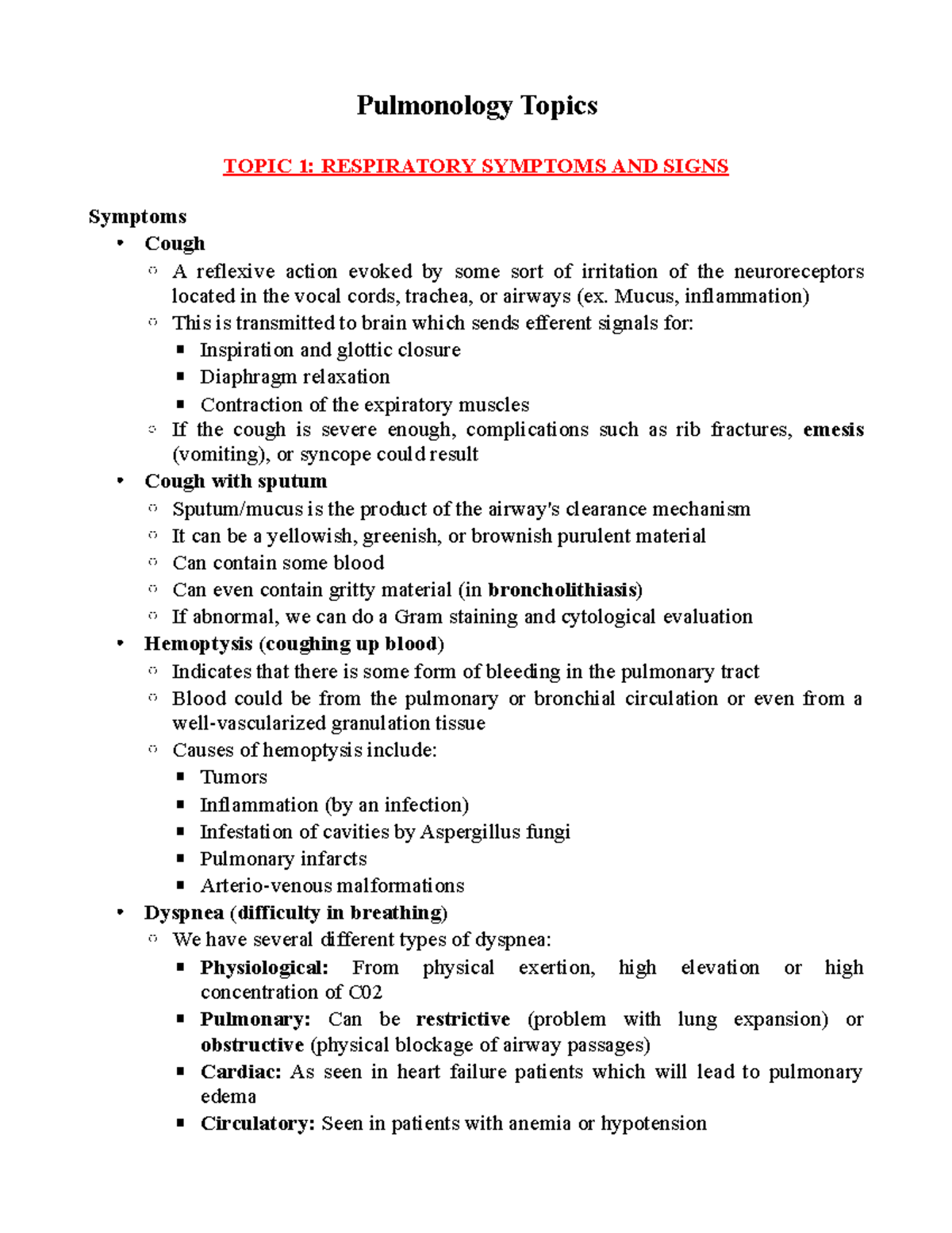 Pulmonology Lecture Notes (Course Code: PU 101) - Studocu