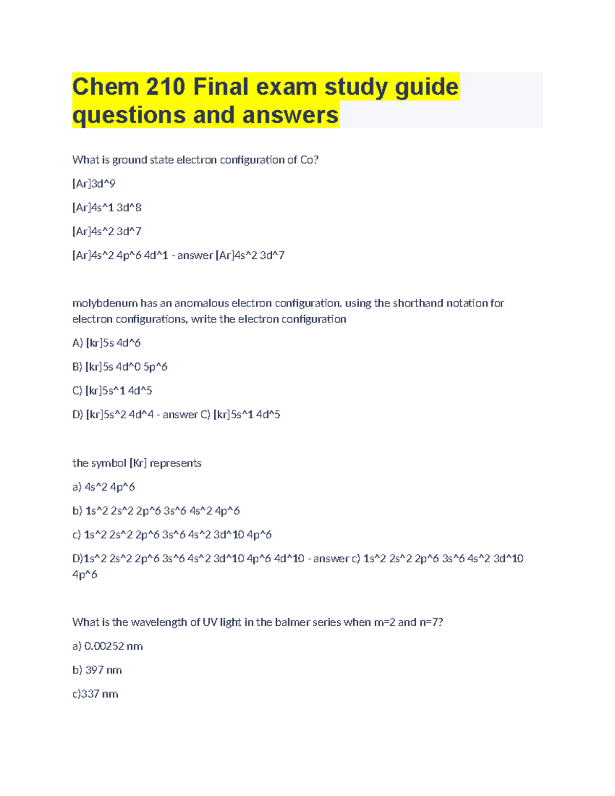 Chem 210 Final Exam Study Guide: Key Questions & Answers - Studocu