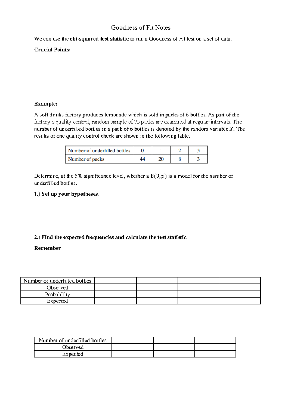 7.3 Goodness of Fit Notes - Teacher Version - Goodness of Fit Notes We ...