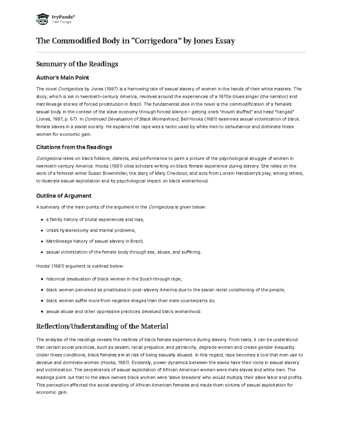 The Commodified Body in Corrigedora: Essay Example (Jones) - Studocu