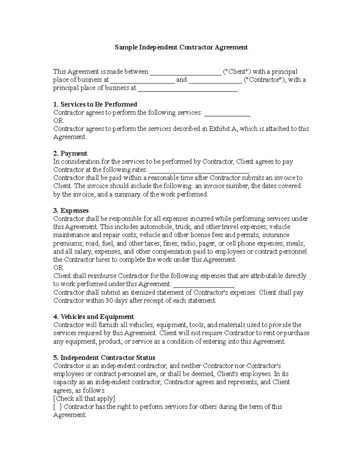 Sample Independent Contractor Agreement Final-Fall2014 - Sample ...