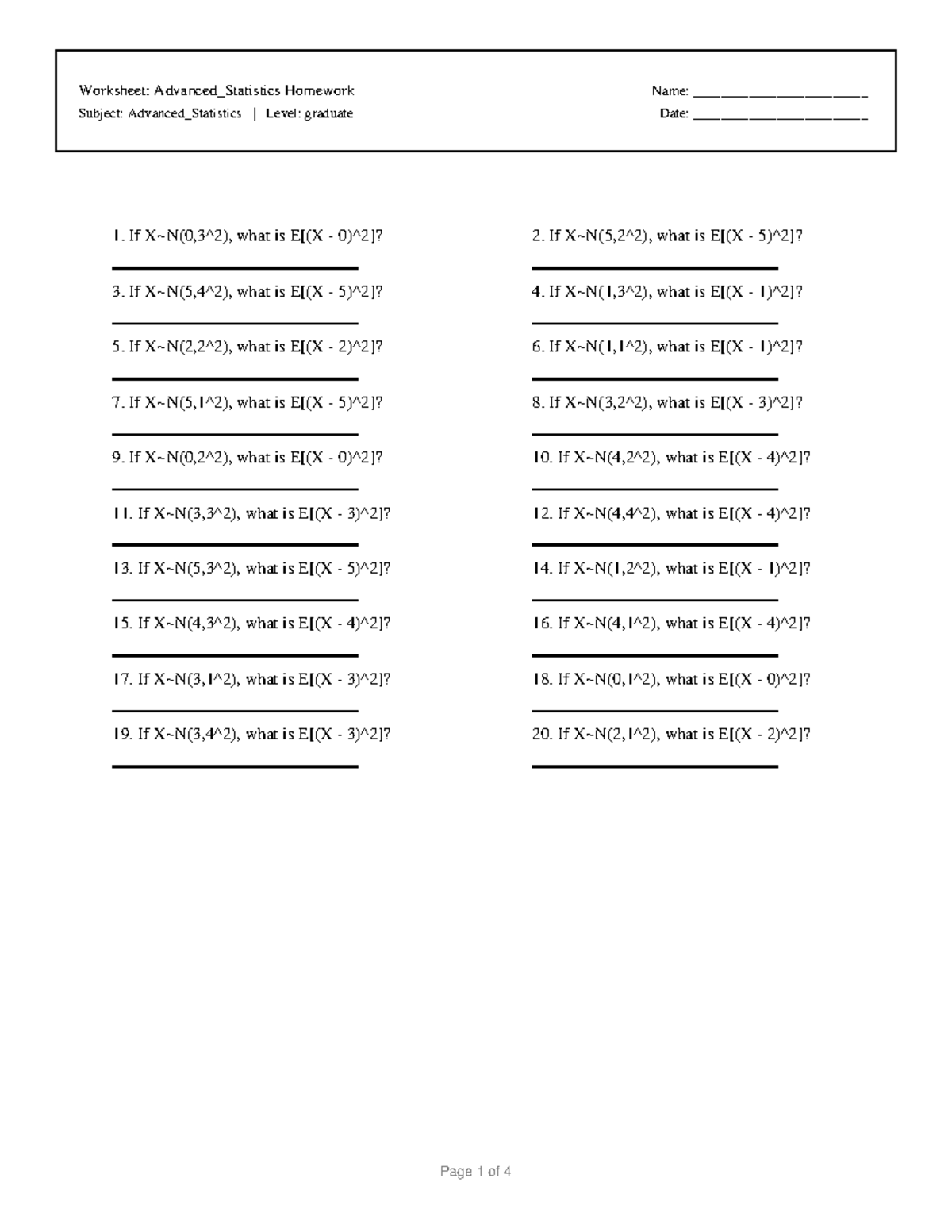 Advanced_Statistics Homework 6: Worksheet & Answer Key - Studocu