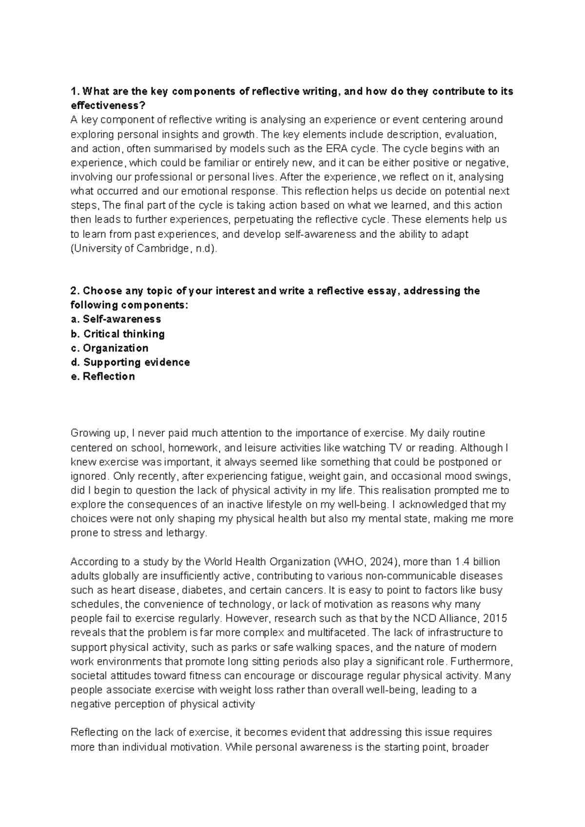 Reflective Writing Essay - DF Unit 5: Exploring Self-Awareness and ...
