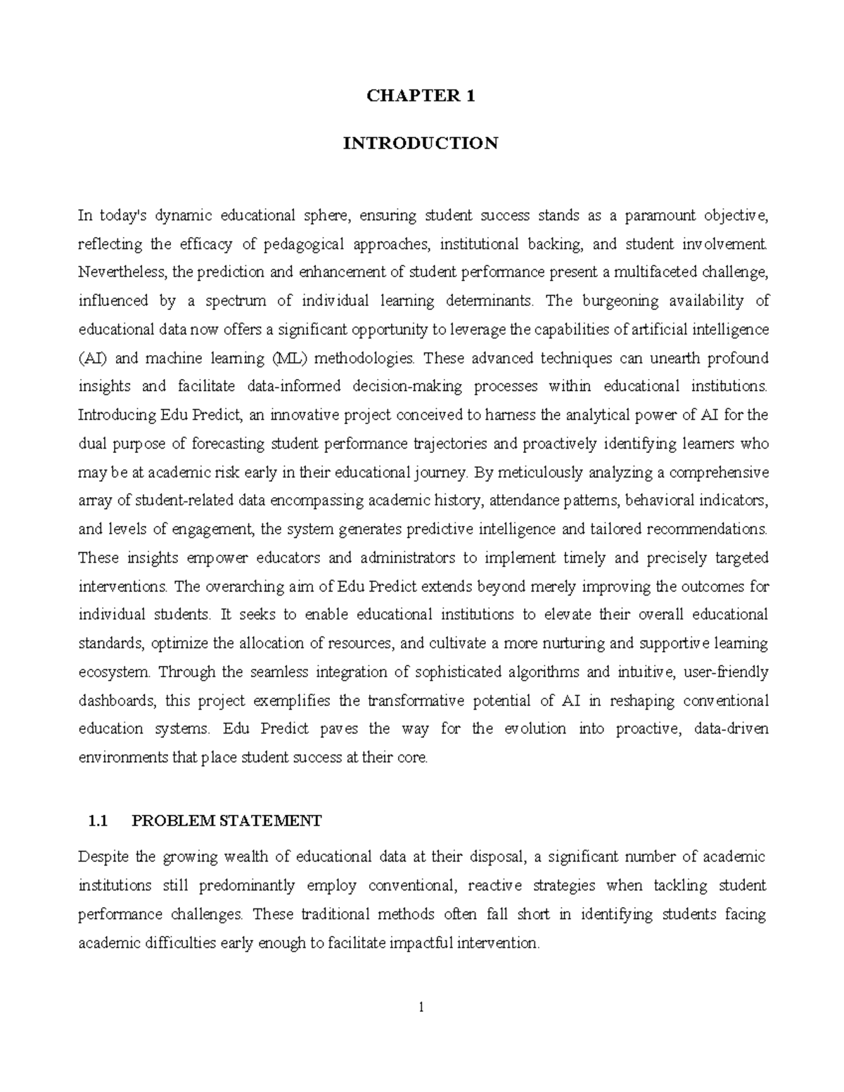 CHAPTER 1: INTRODUCTION TO EDU PREDICT - AI IN STUDENT PERFORMANCE ...