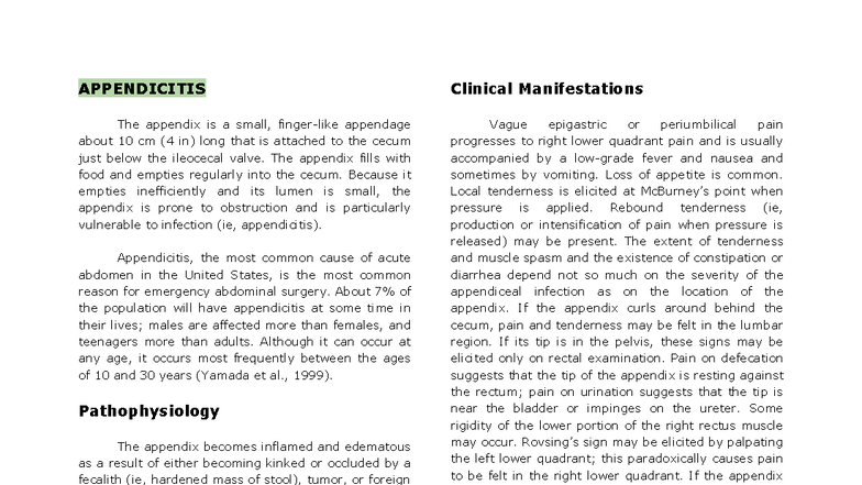 INFLAMMATORY DISORDERS OF THE GI SYSTEM: APPENDICITIS & HEPATITIS - Studocu