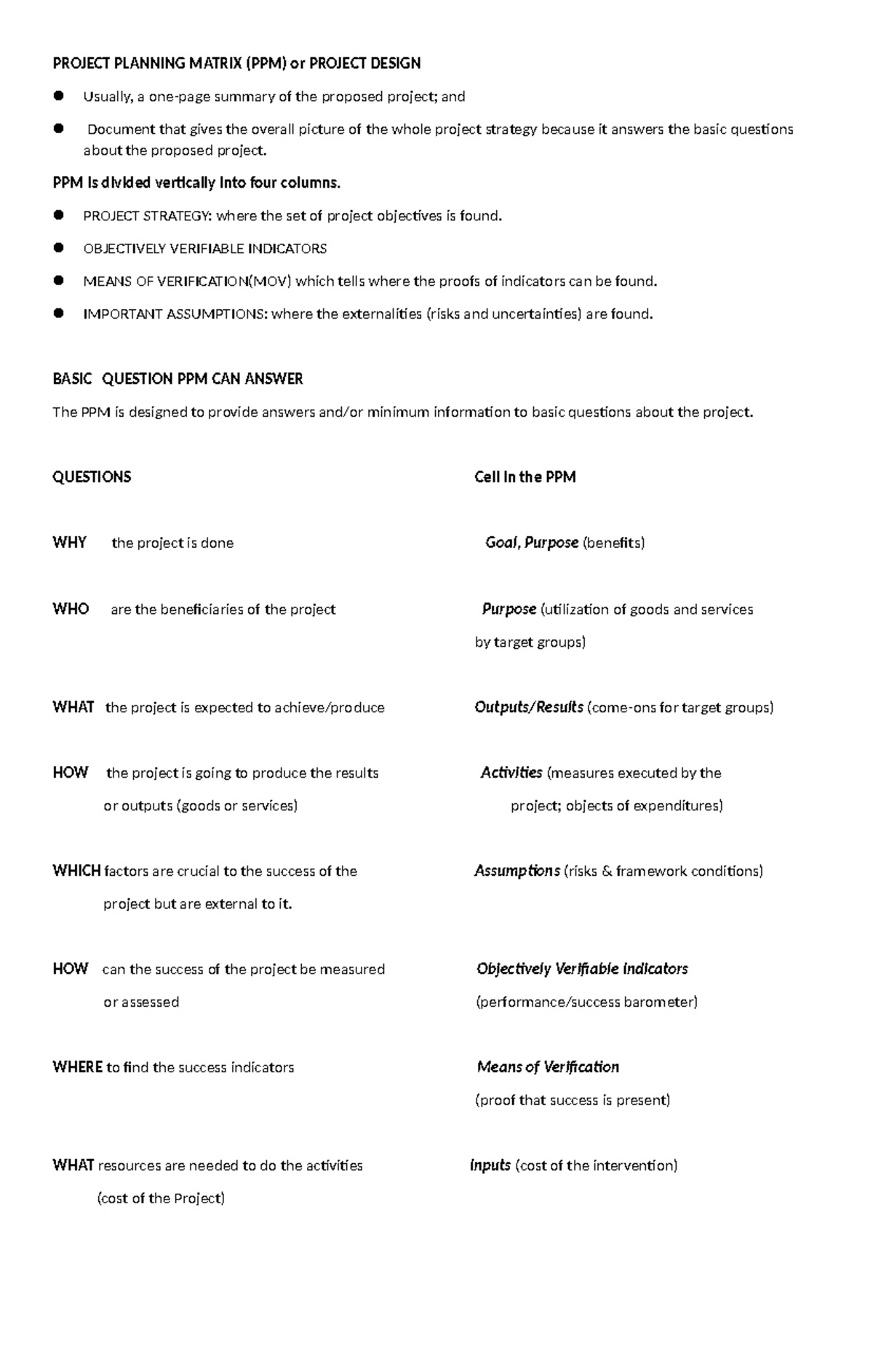 PPM-lecture-3 - N/A - PROJECT PLANNING MATRIX (PPM) or PROJECT DESIGN ...