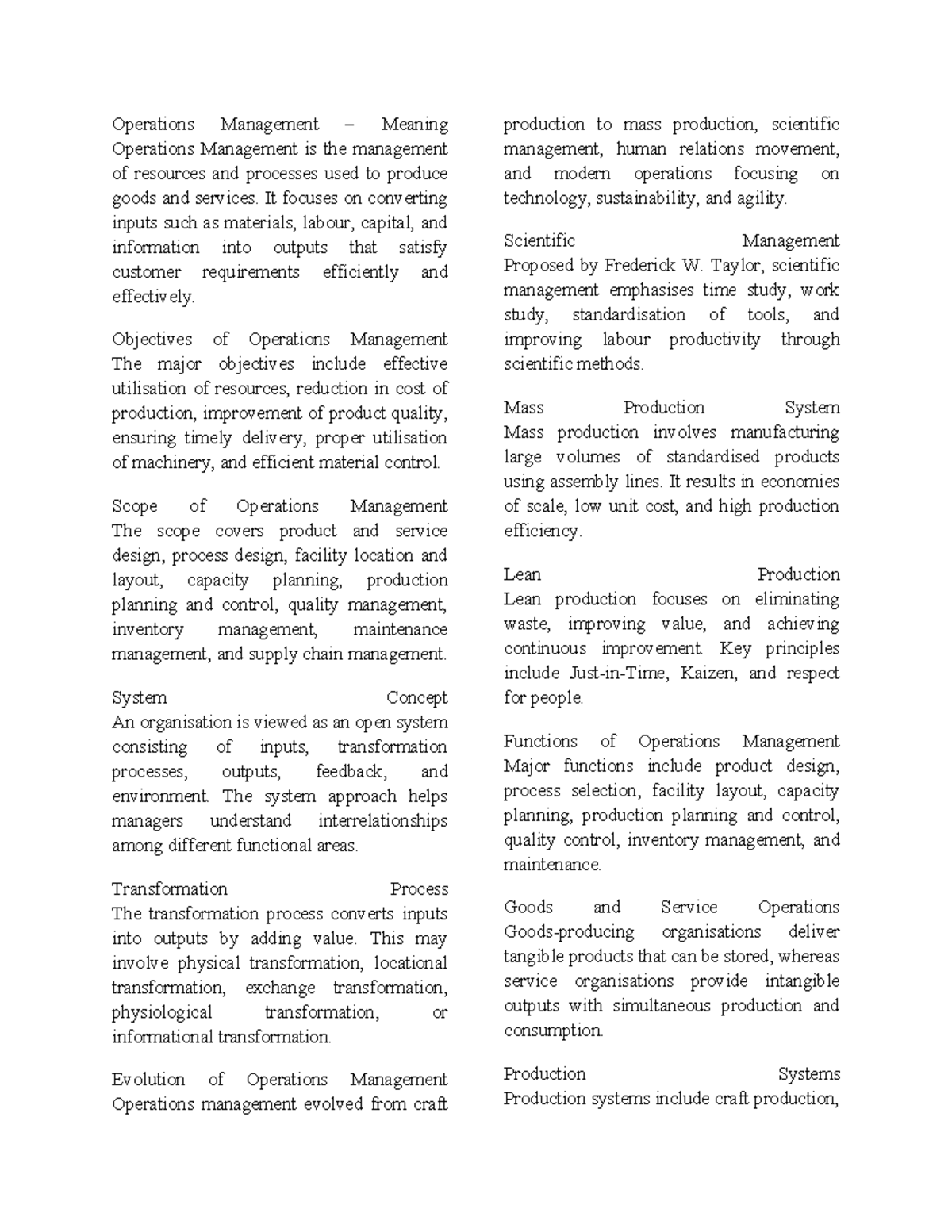 Operations Management (OM) Exam Notes: Key Concepts & Strategies - Studocu