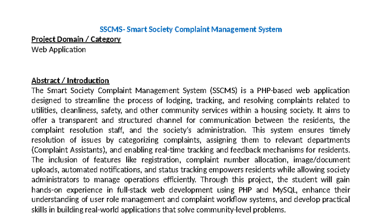 Fall 2025 CS619 Smart Society Complaint Management System Project - Studocu