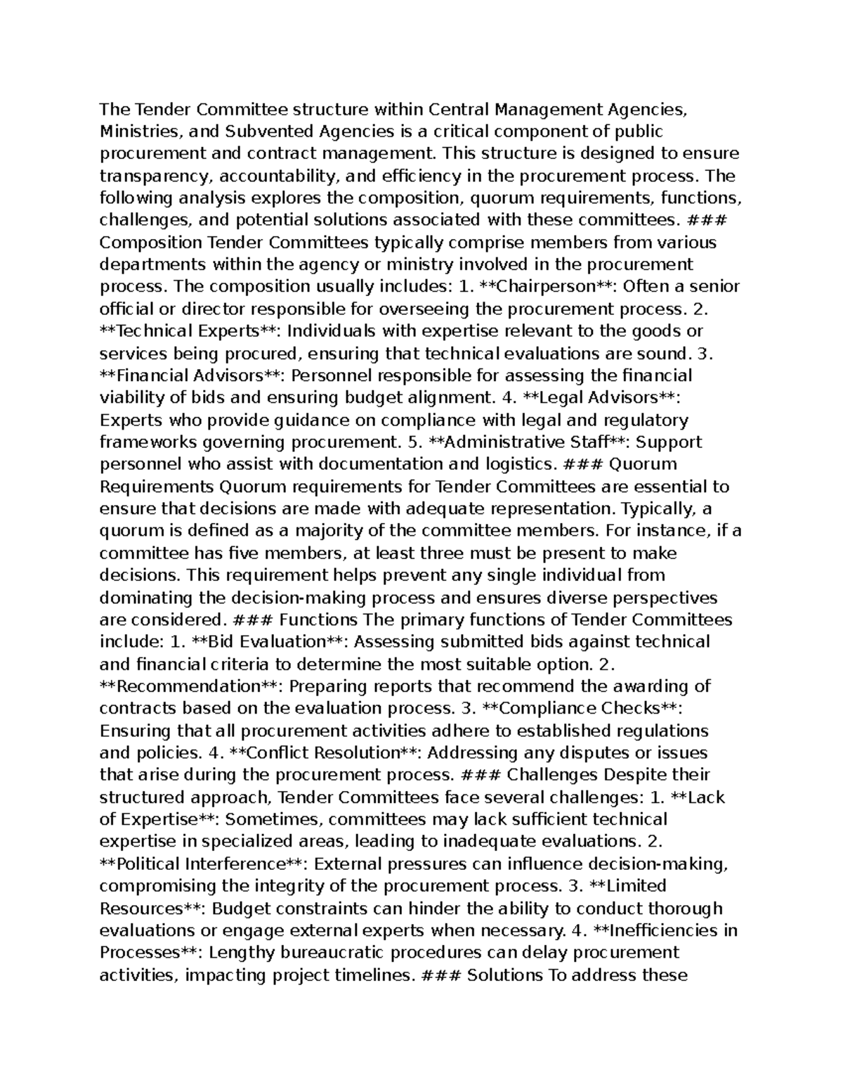 Tender Committee Structure & Challenges in Public Procurement Analysis ...