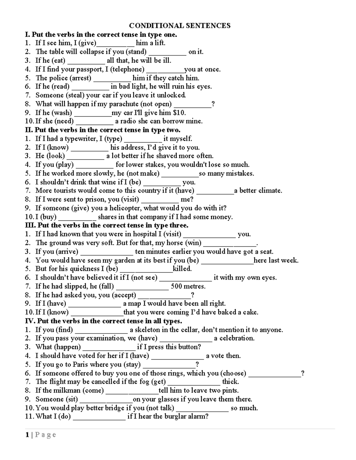 Conditional Sentences Practice (ENG 101) - Studocu