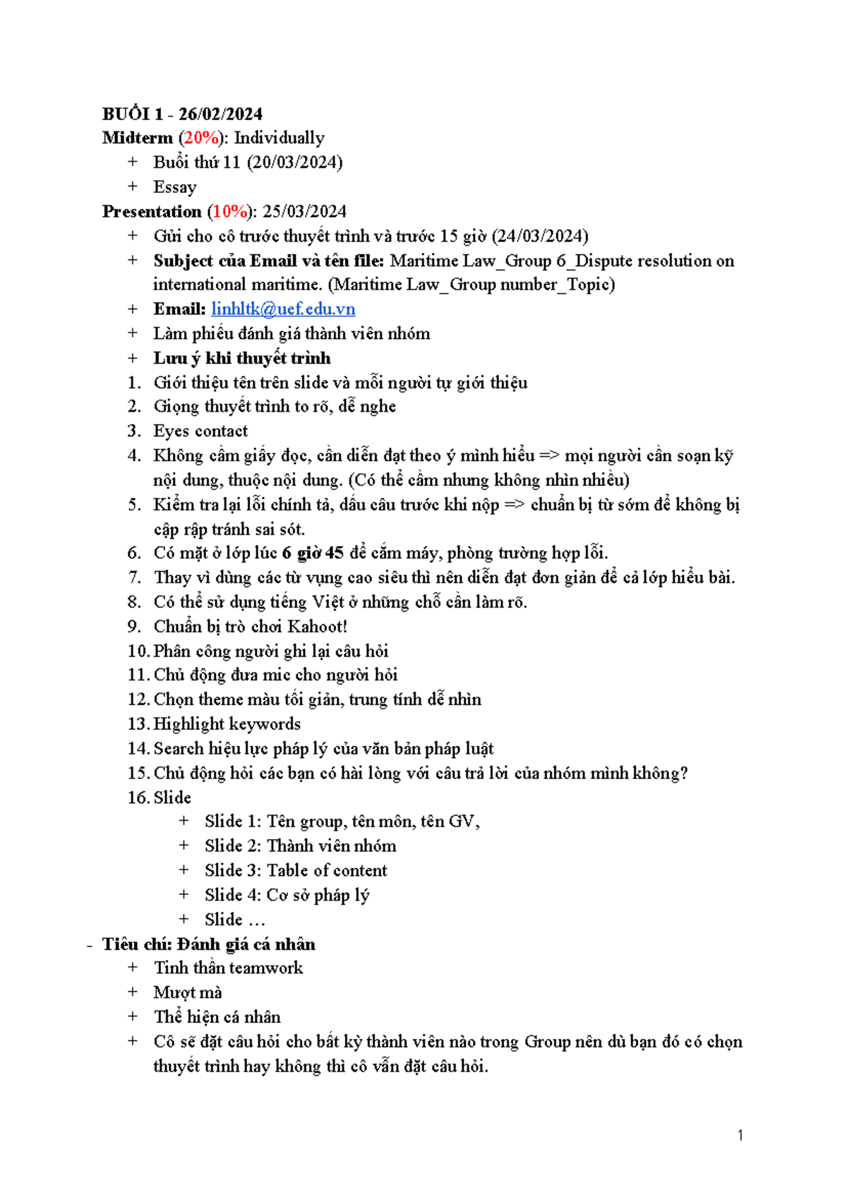 Maritime law midterm notes (BUỔI 1 - 26/02/2024) - Studocu