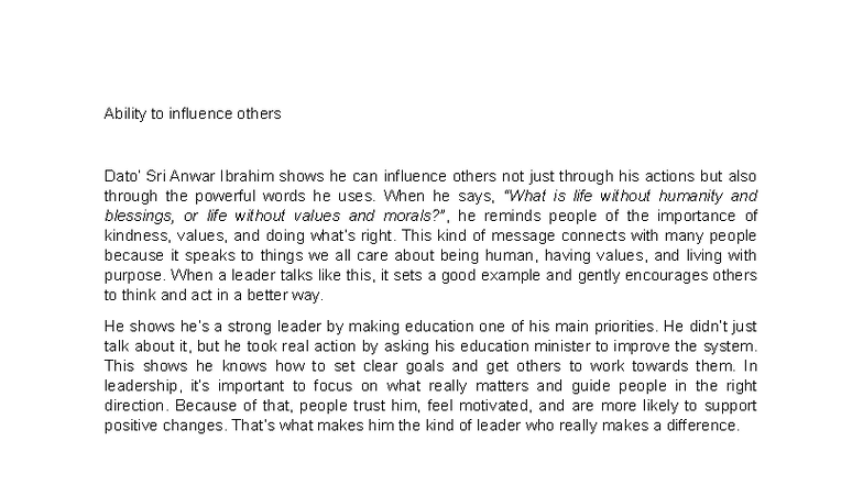 View of Ability to influence others - Ability to influence others Dato’ Sri ...
