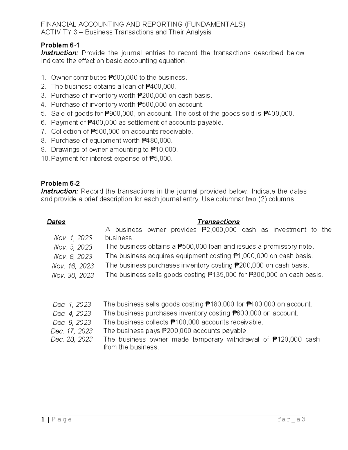 FAR Practice 1 - FINANCIAL ACCOUNTING AND REPORTING (FUNDAMENTALS ...