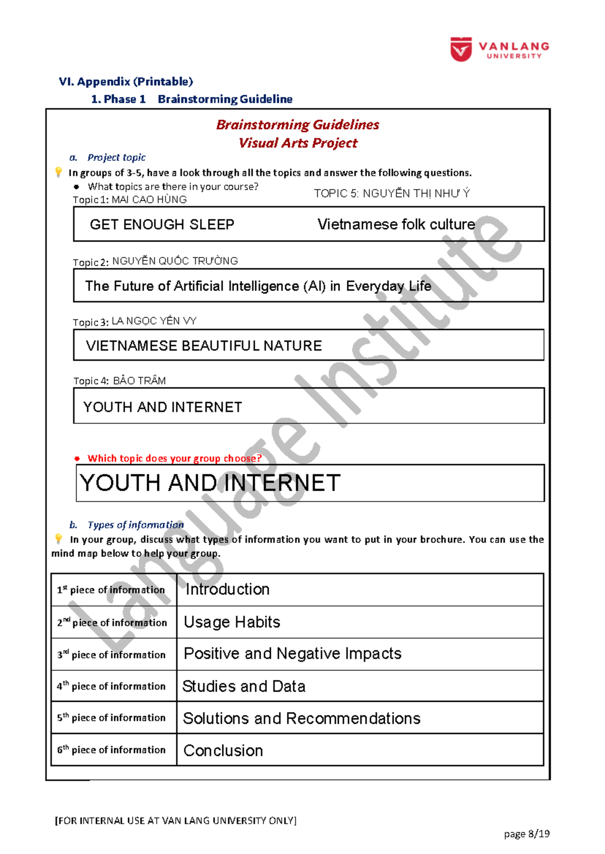 VI. Appendix: Phase 1 Brainstorming Guidelines for Visual Arts Project ...